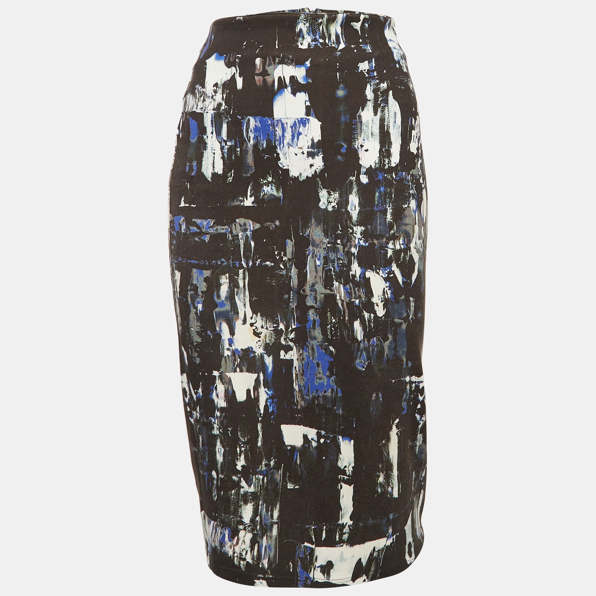 McQ by Alexander McQueen Black Jersey Printed Pencil Midi Skirt M