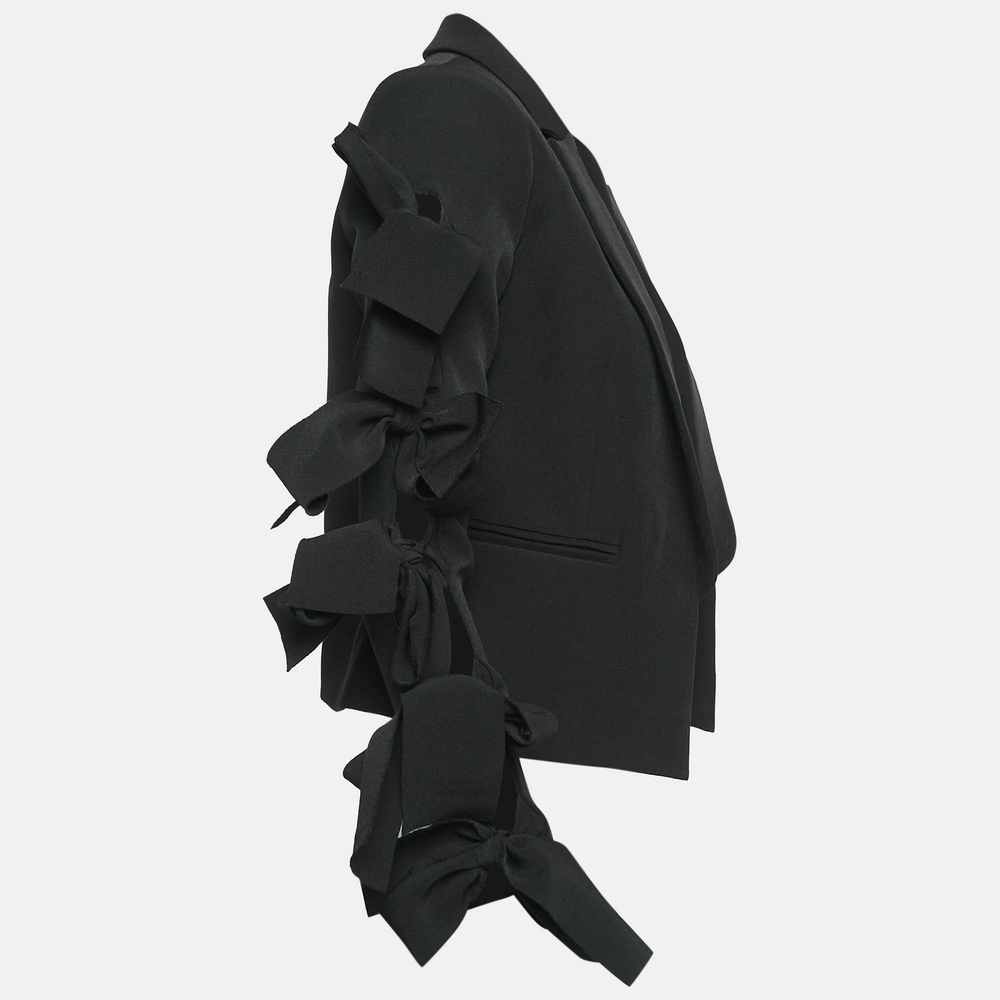 Alexander McQueen Black Crepe Cut-Out Tie-Up Detail Blazer S