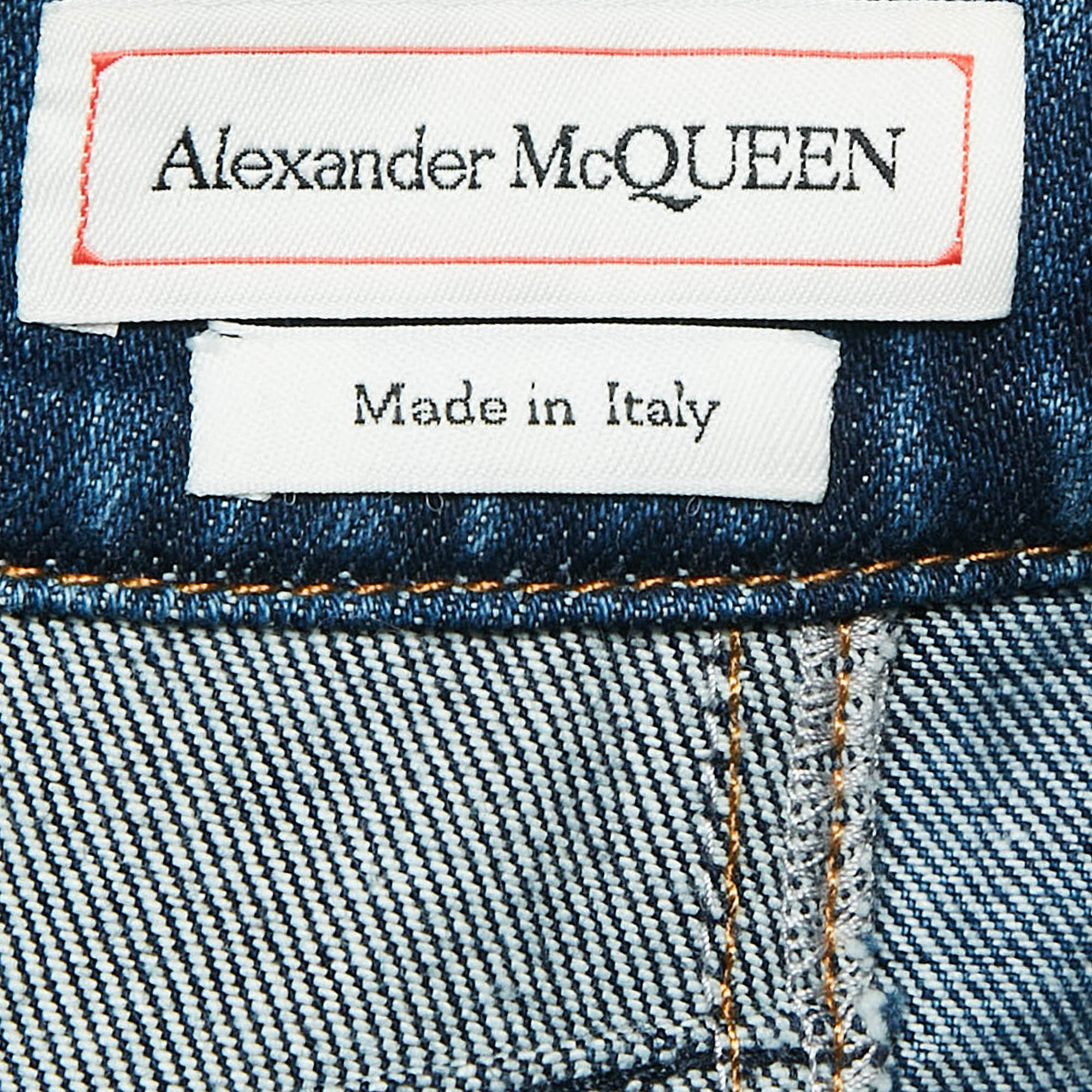 Alexander McQueen Blue Denim Dual Tone Pleated Mini Skirt S