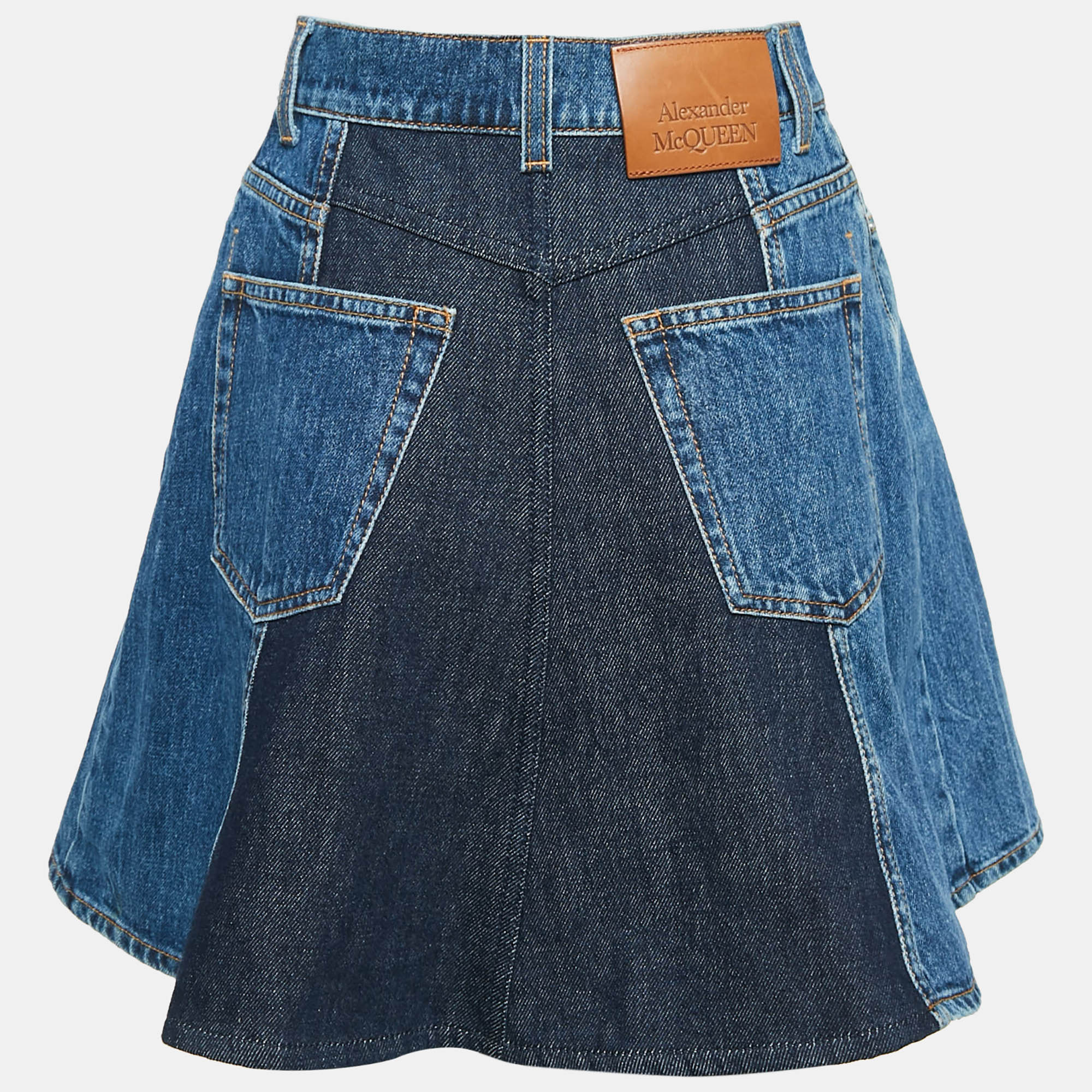 Alexander McQueen Blue Denim Dual Tone Pleated Mini Skirt S