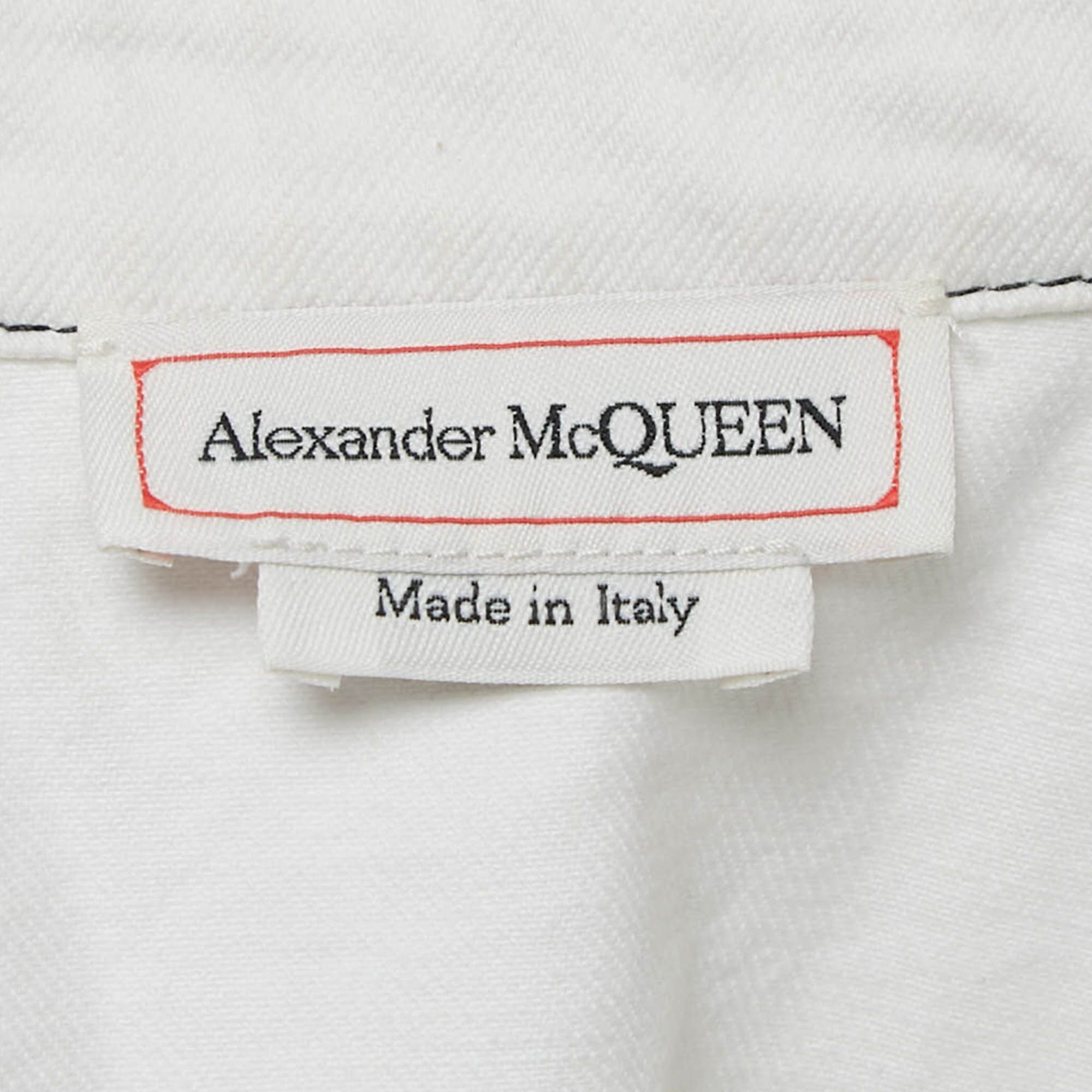 Alexander McQueen White Contrast Stitch Denim Peplum Style Top S