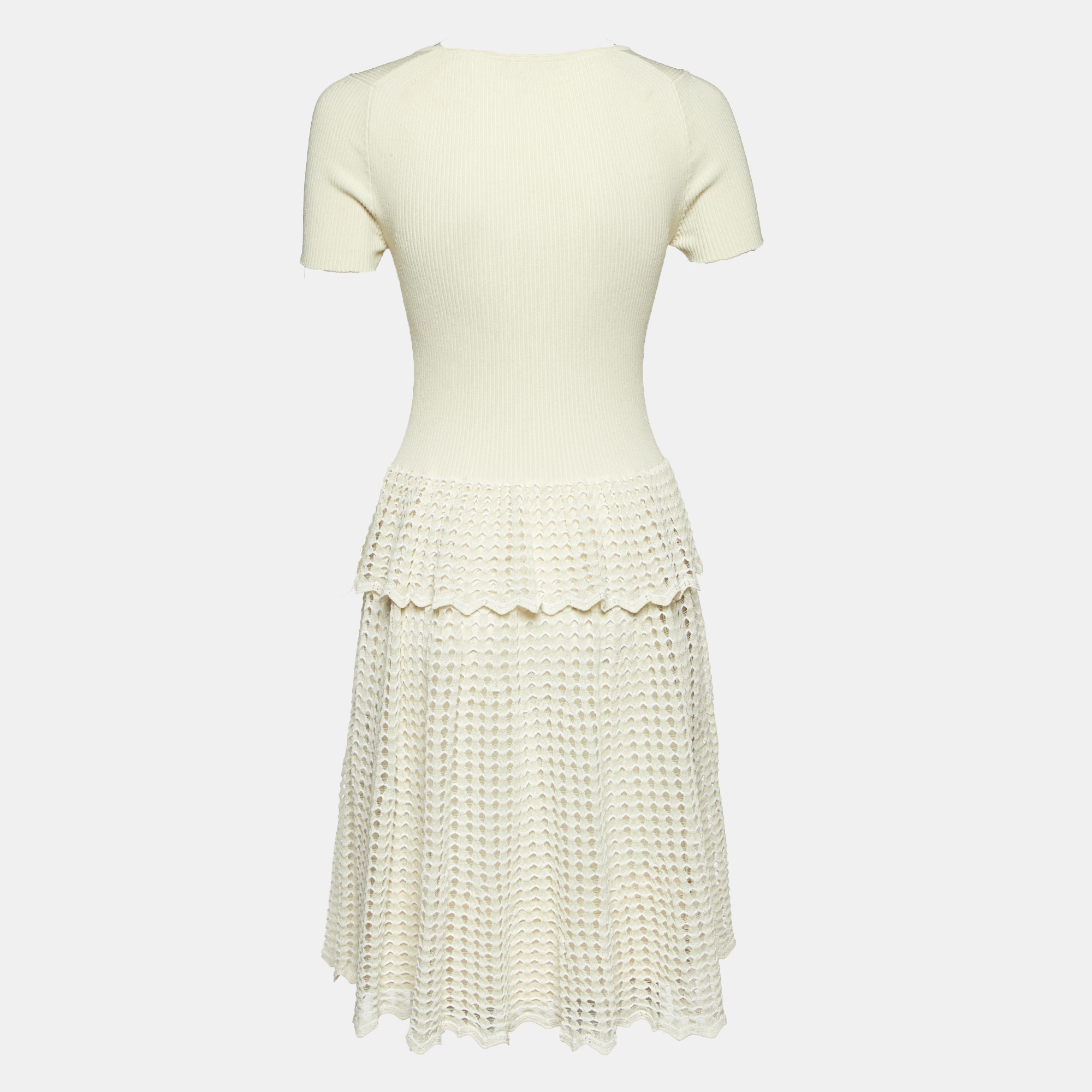 Alexander McQueen Cream Rib Knit And Patterned Knit Mini Dress L