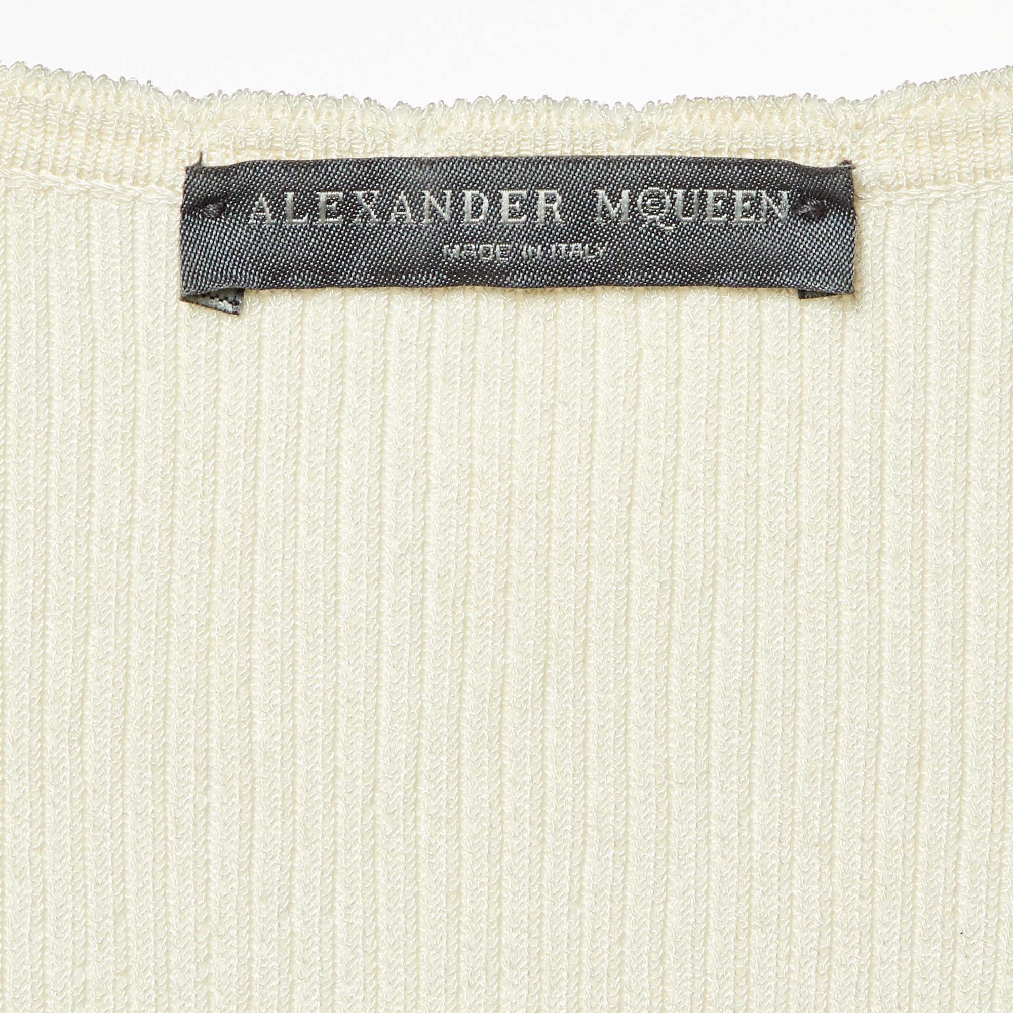 Alexander McQueen Cream Rib Knit And Patterned Knit Mini Dress L