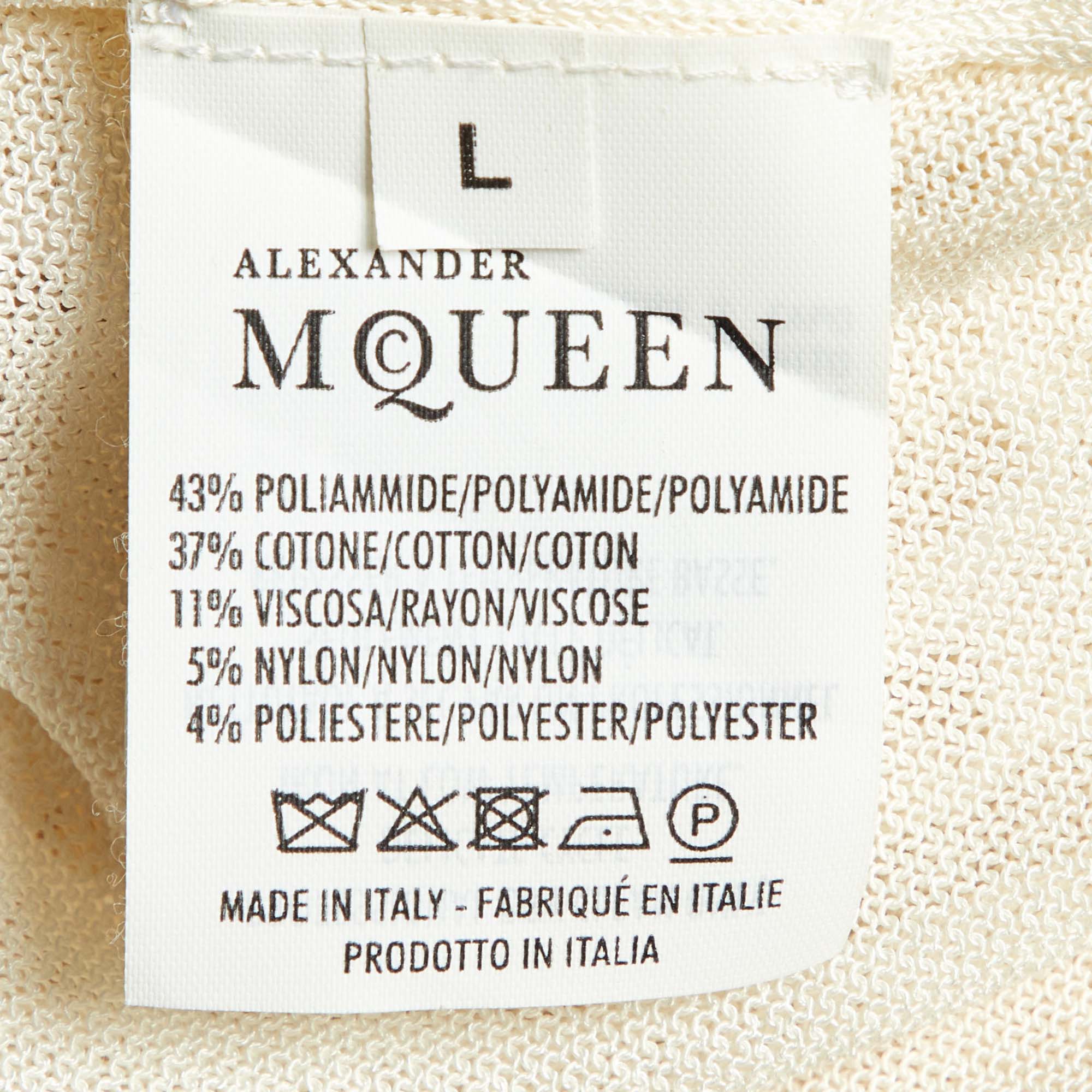 Alexander McQueen Cream Rib Knit And Patterned Knit Mini Dress L