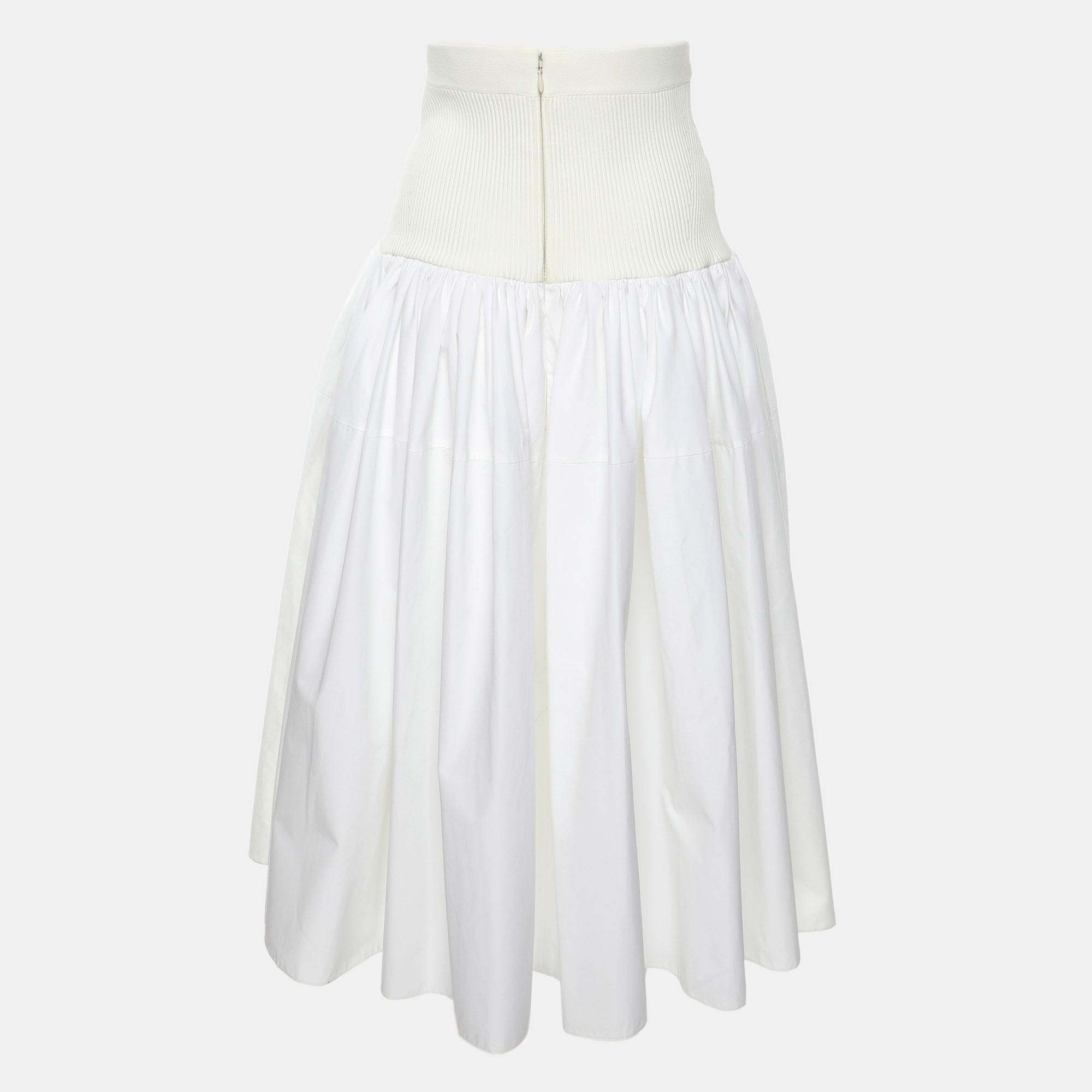 Alexander McQueen White Cotton Drop Yoke Mixed Media Midi Skirt S