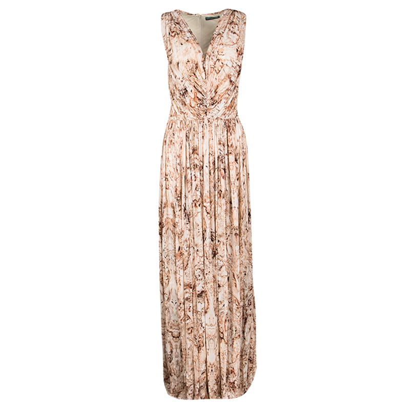 Image of Alexander McQueen Multicolor Printed Ruched Drape Detail Sleeveless Maxi Dress M
