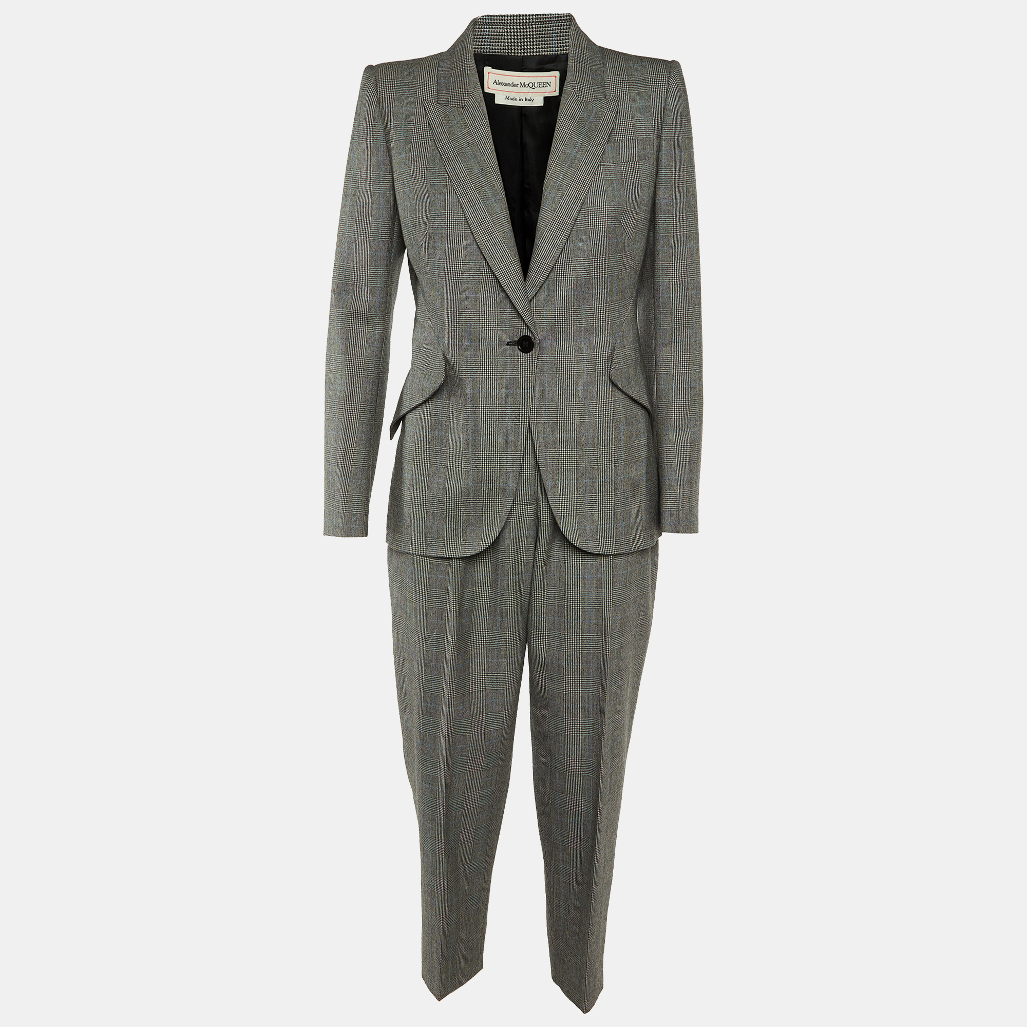 Alexander McQueen Grey Houndstooth Pattern Wool Pantsuit S/M
