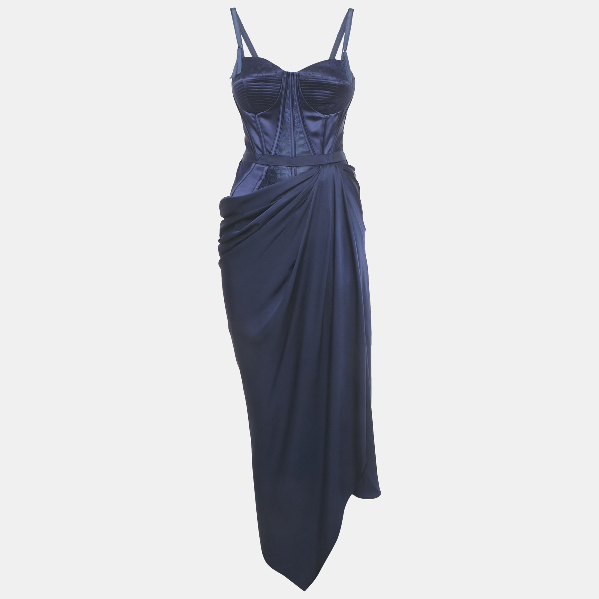 Alexander McQueen Navy Blue Lace & Silk Draped Corset Dress M
Alexander McQueen Navy Blue Lace & Silk Draped Corset Dress M