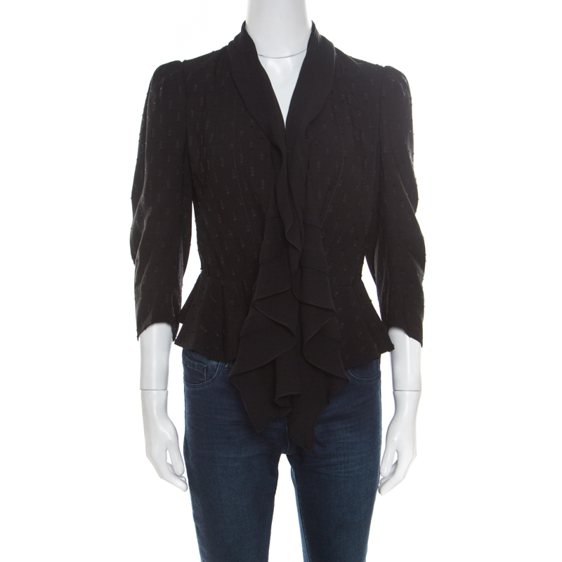 

Alexander McQueen Black Faux Layered Drape Detail Cropped Blazer