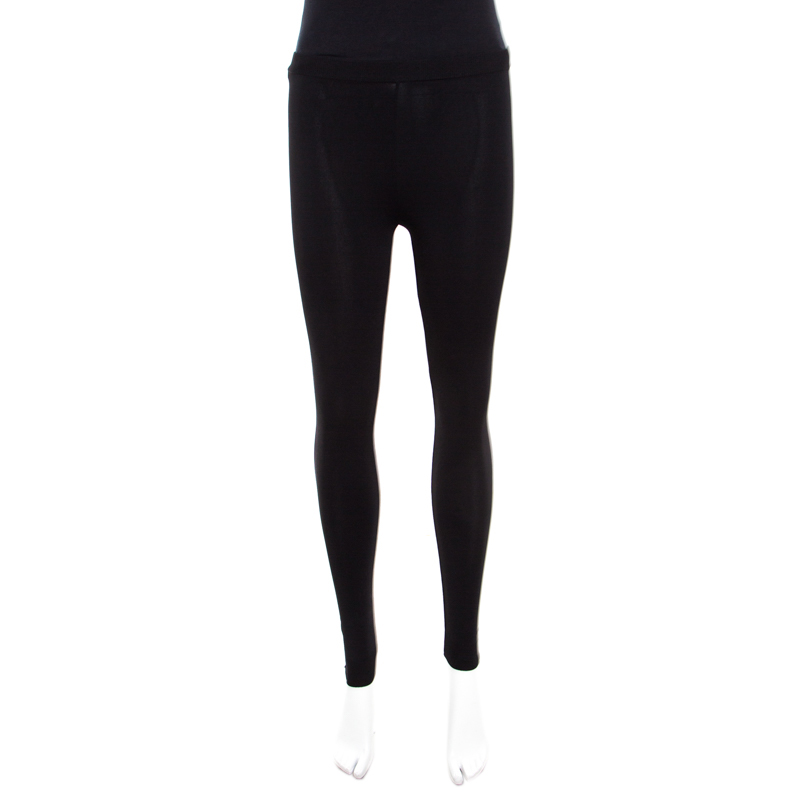 Image of Alexander McQueen Black Stretch Knit Shimmer Mesh Insert Leggings S