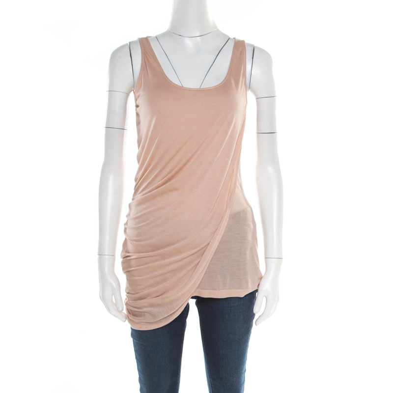 Alexander mcqueen peach modal jersey layered asymmetric sleeveless top m