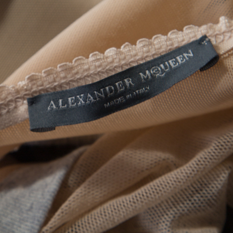 Alexander McQueen Grey Jersey Mesh Insert Cropped T-Shirt M