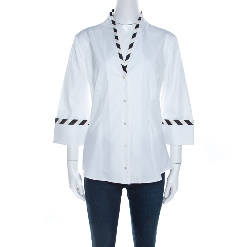 Alexander mcqueen white cotton striped piping detailed shirt m