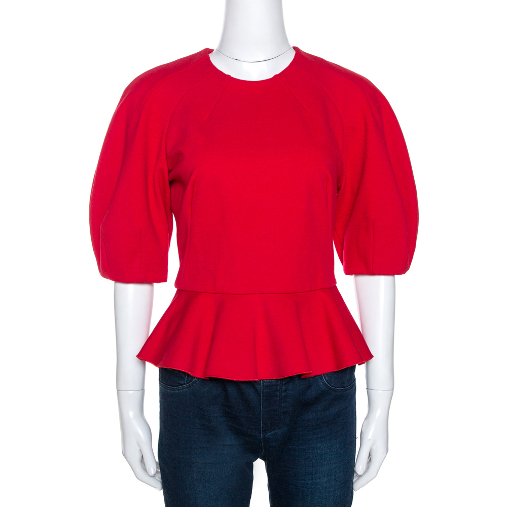 Image of Alexander McQueen Red Raglan Sleeve Peplum Top S