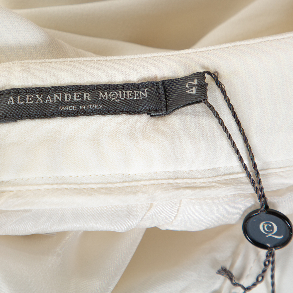 Alexander McQueen Cream Crepe Straight Leg Trousers M
