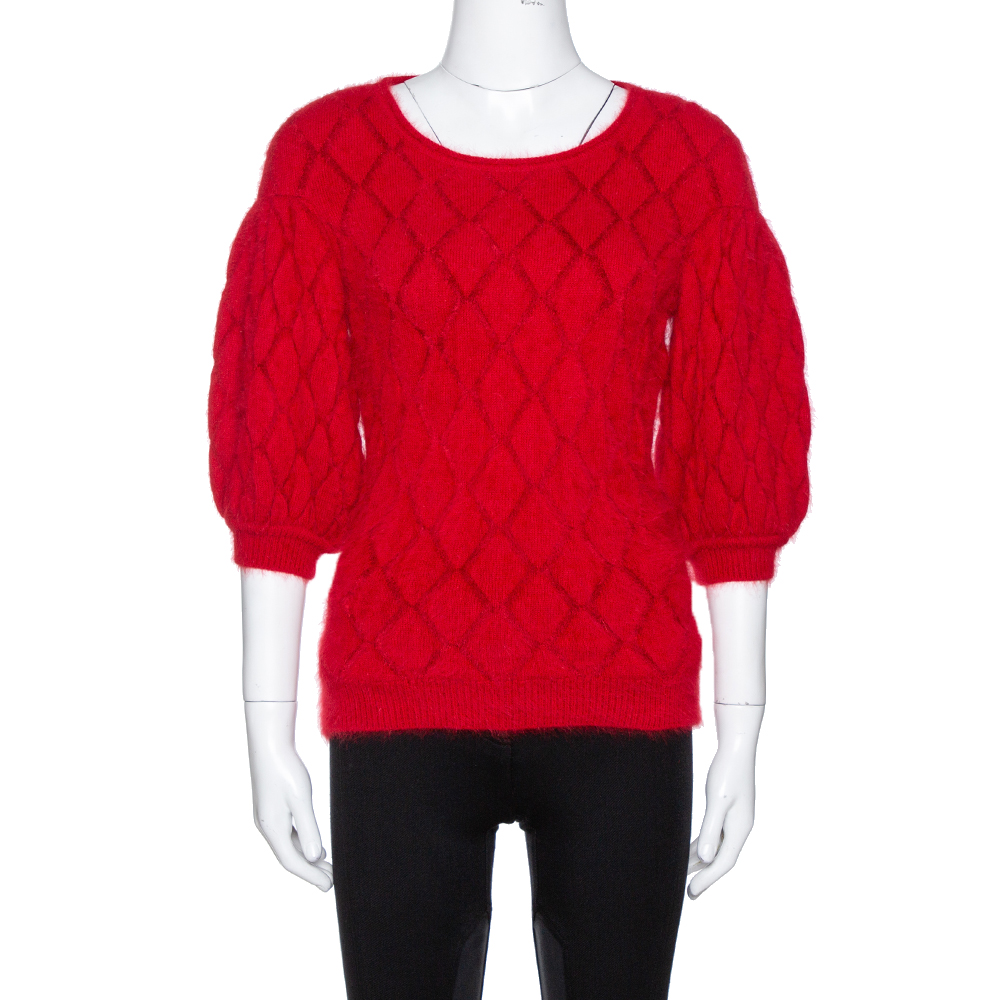 Image of Alexander McQueen Red Angora Knit Balloon Sleeve Jumper M