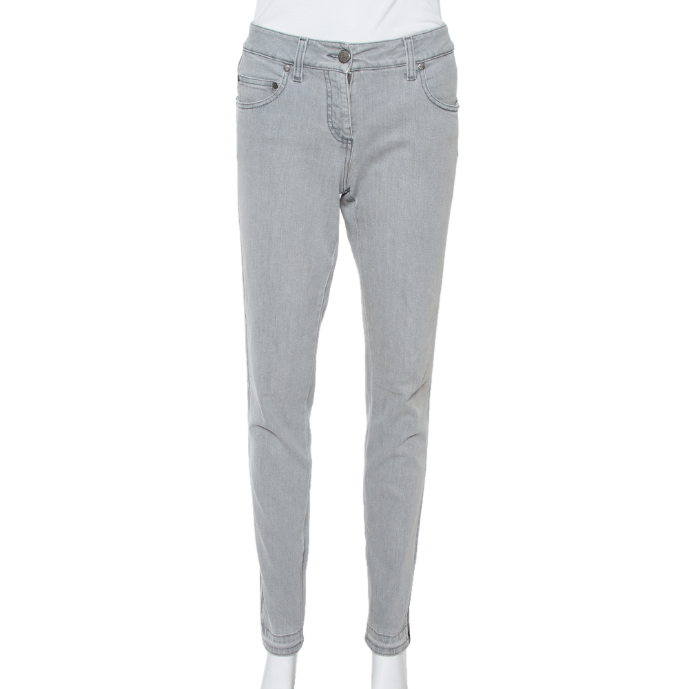 Image of Alexander McQueen Light Grey Denim Silk Insert Detail Jeans M