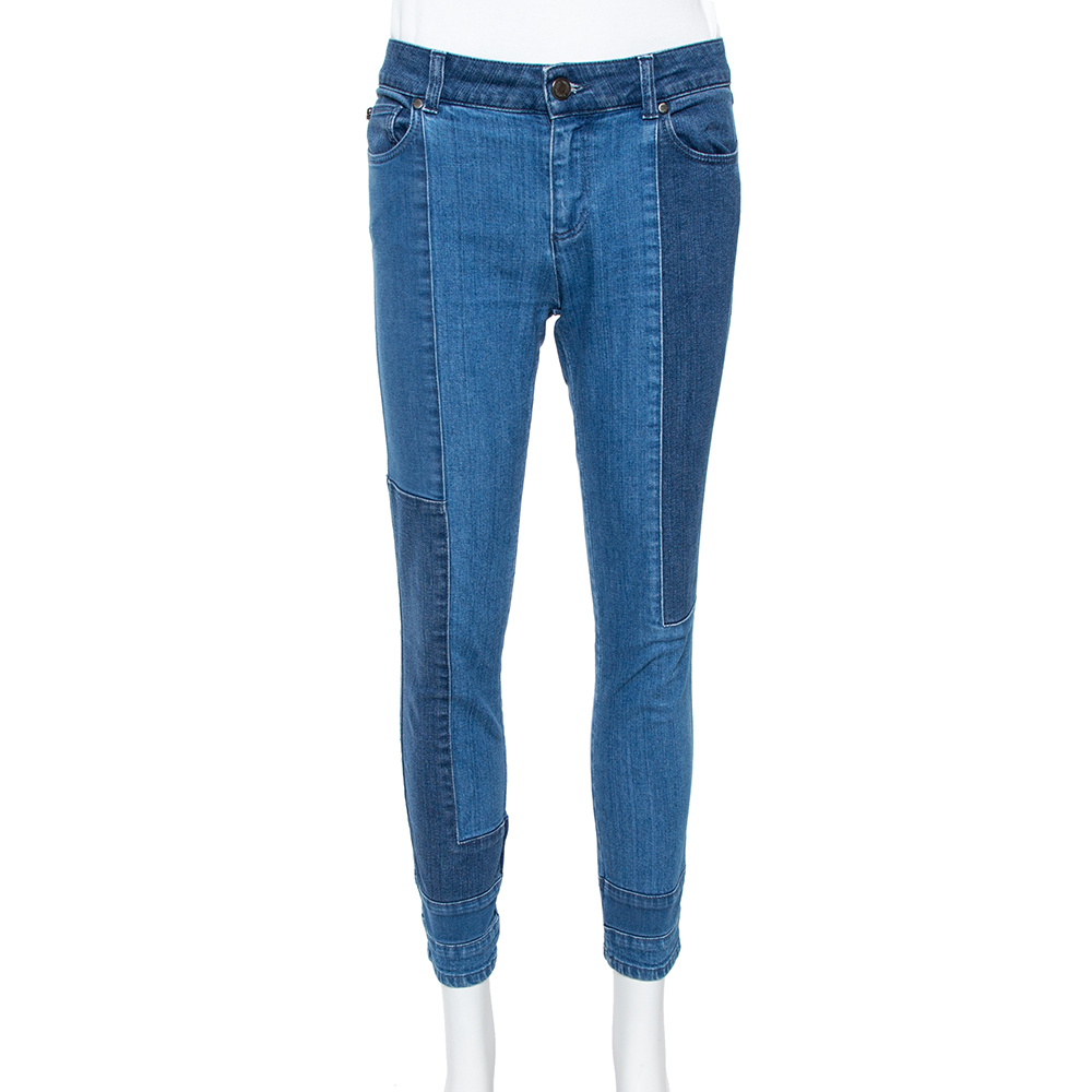 Image of Alexander McQueen Blue Patchwork Denim Cropped Skinny Jeans M