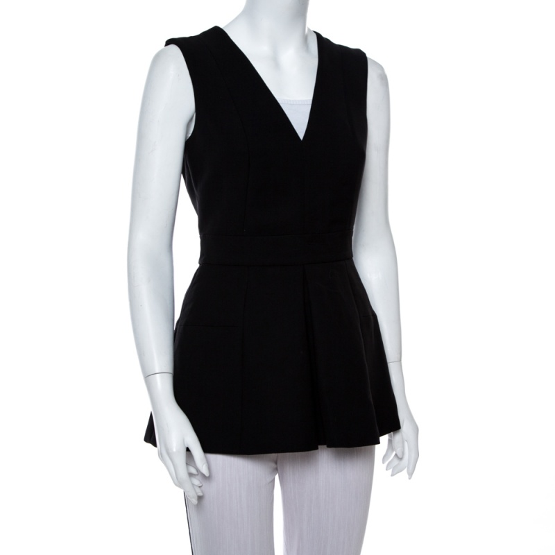 Alexander McQueen Black V Neck Sleeveless Peplum Top M