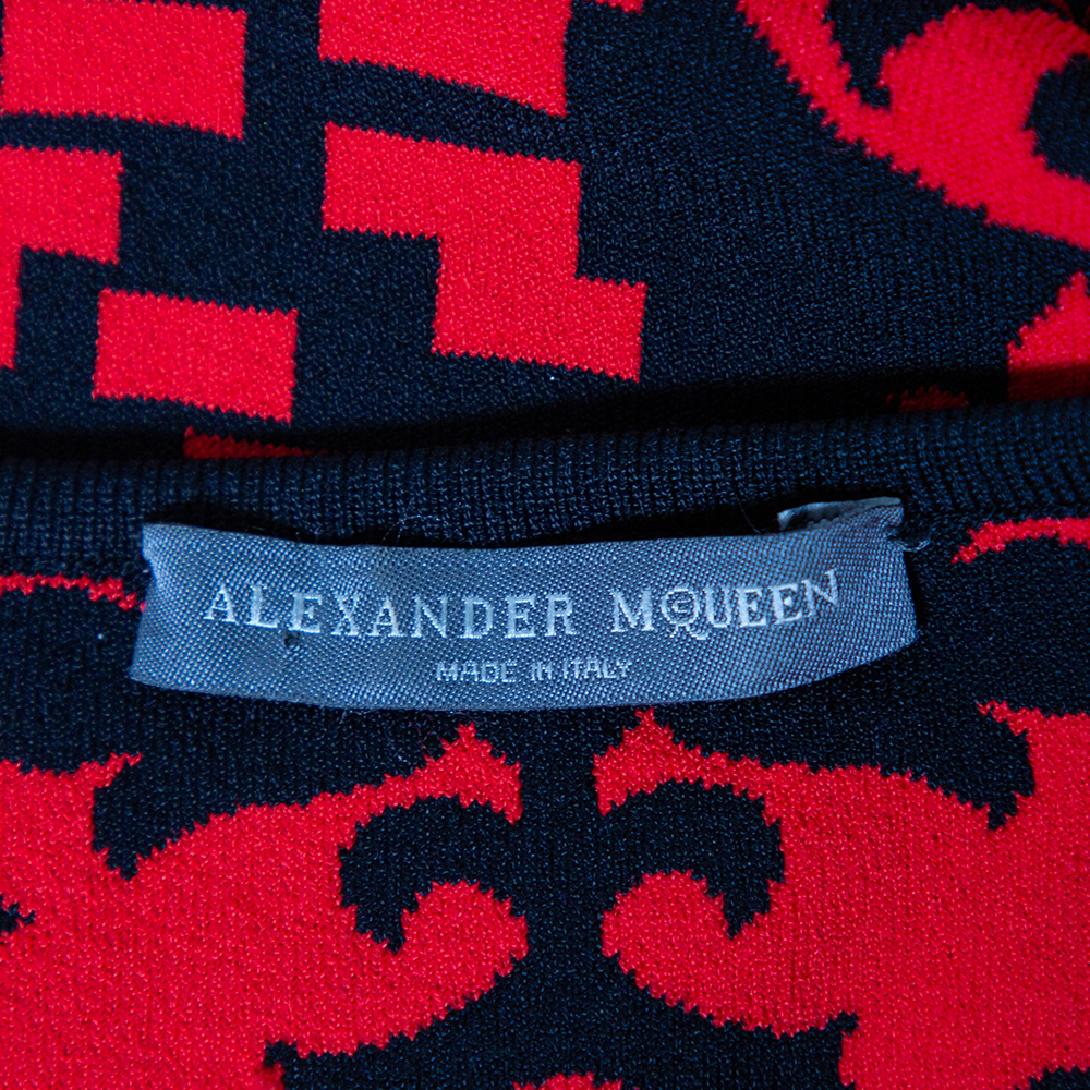 Alexander McQueen Red & Black Jacquard Knit Sheath Dress M