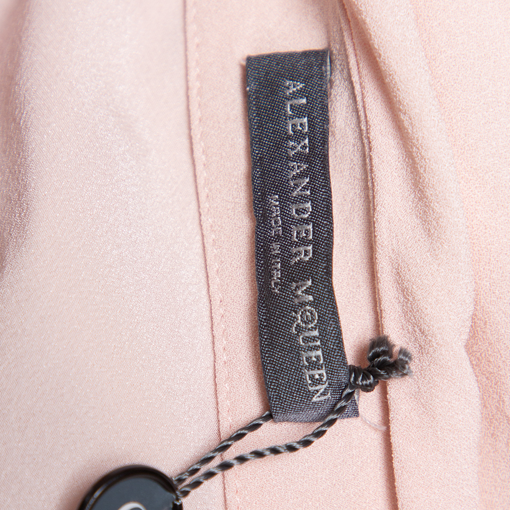 Alexander McQueen Light Pink Crepe Ruffle Sleeve Paneled Maxi Dress M