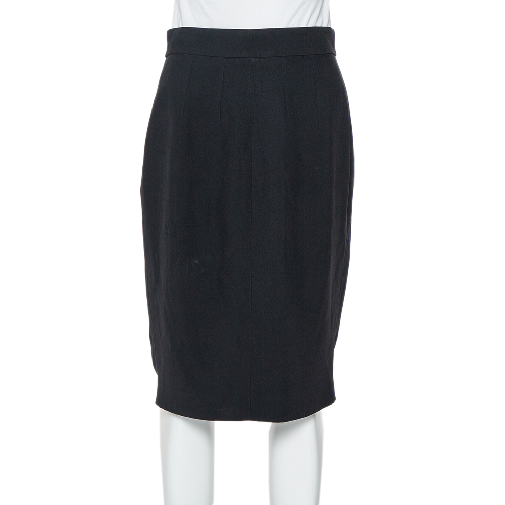 Alexander McQueen Black Crepe Zip Front Knee Length Skirt M