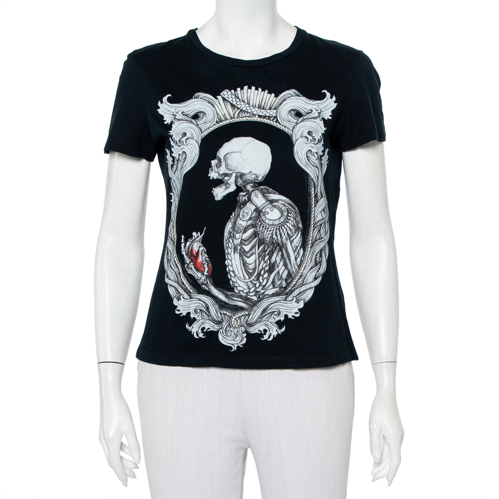 Alexander McQueen Midnight Blue Skeleton Printed Cotton Crewneck T-Shirt S