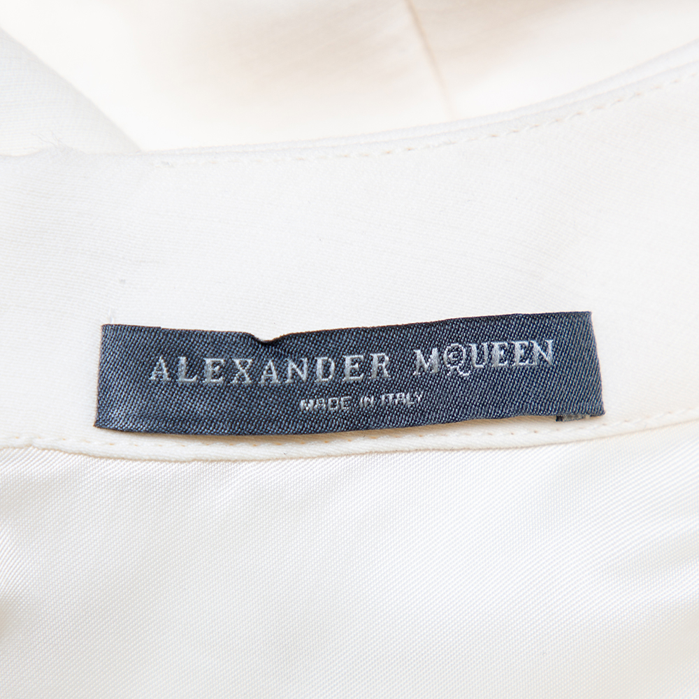 Alexander McQueen Cream Wool & Silk Sleeveless Peplum Top S