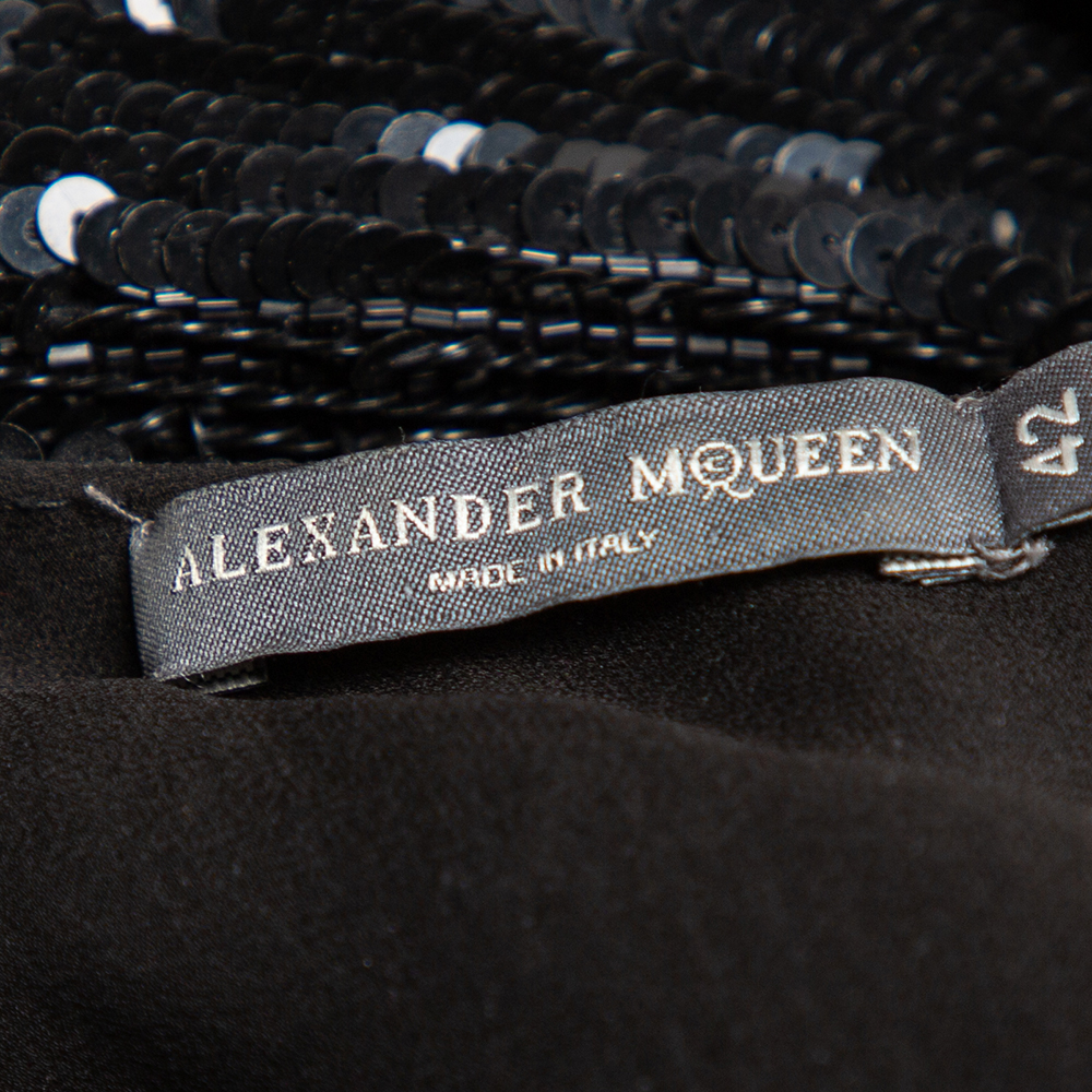Alexander McQueen Black Sequinned Silk And Beaded Skull Pattern Sleeveless Top M