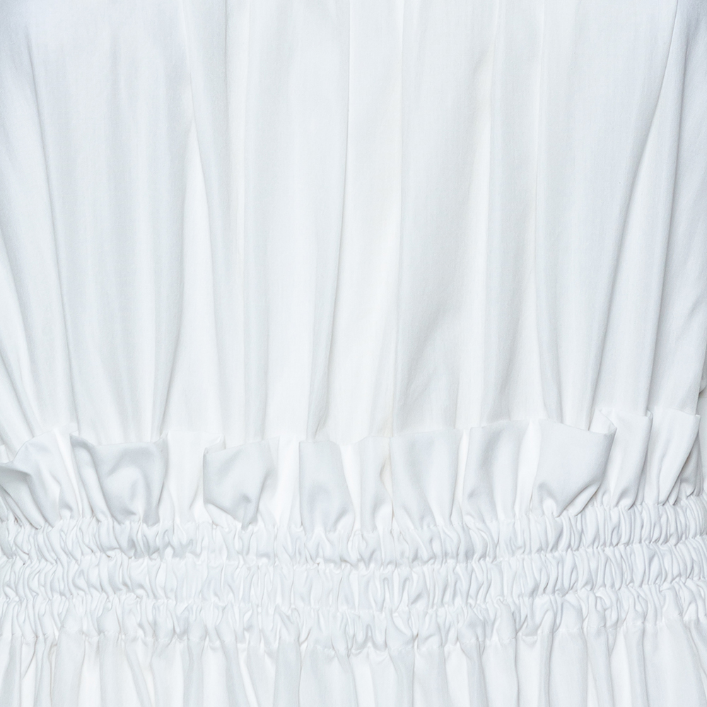 Alexander McQueen White Cotton Ruched Tiered Off Shoulder Midi Dress M