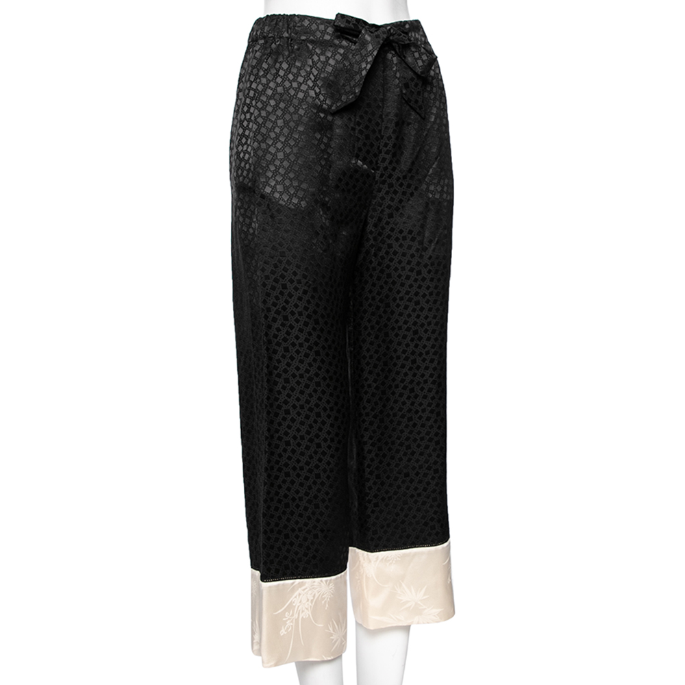 

Alexander McQueen Black Silk Jacquard Contrast Hem Drawstring Detail Pants