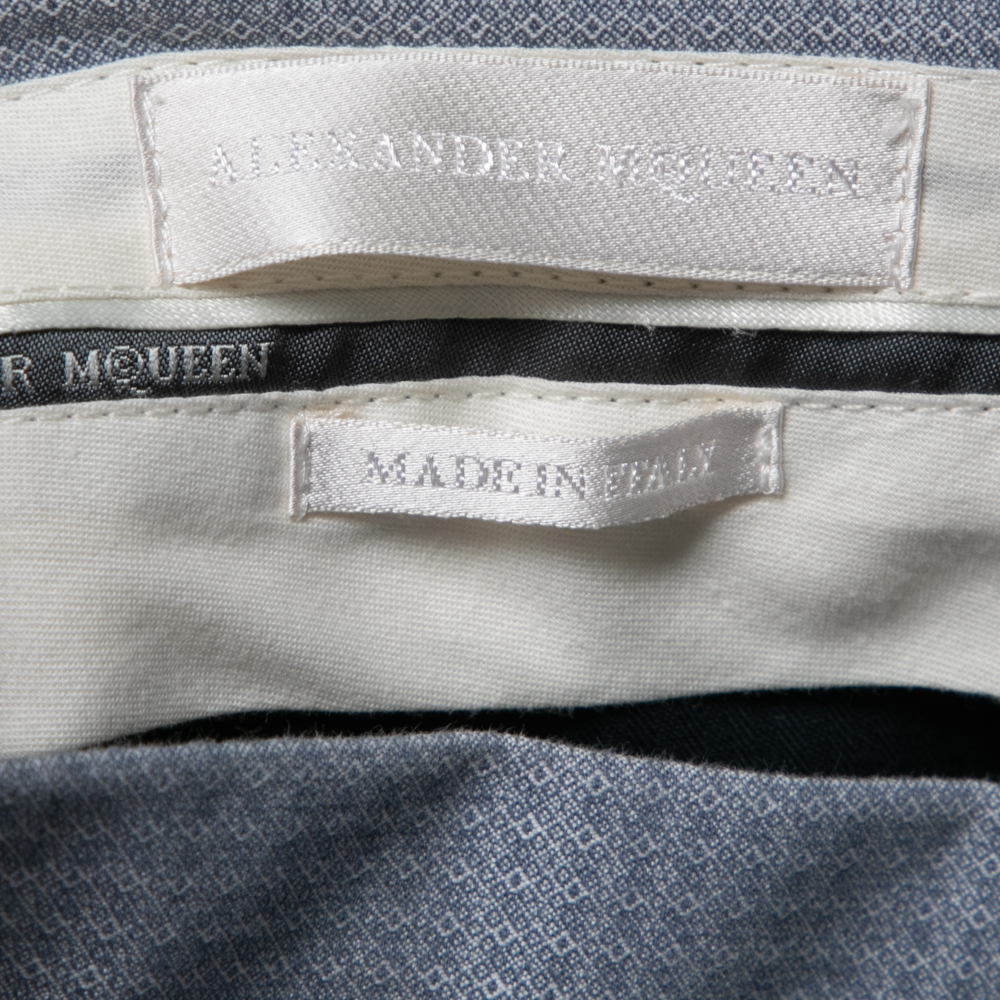 Alexander McQueen Blue Textured Cotton Formal Trouser XL