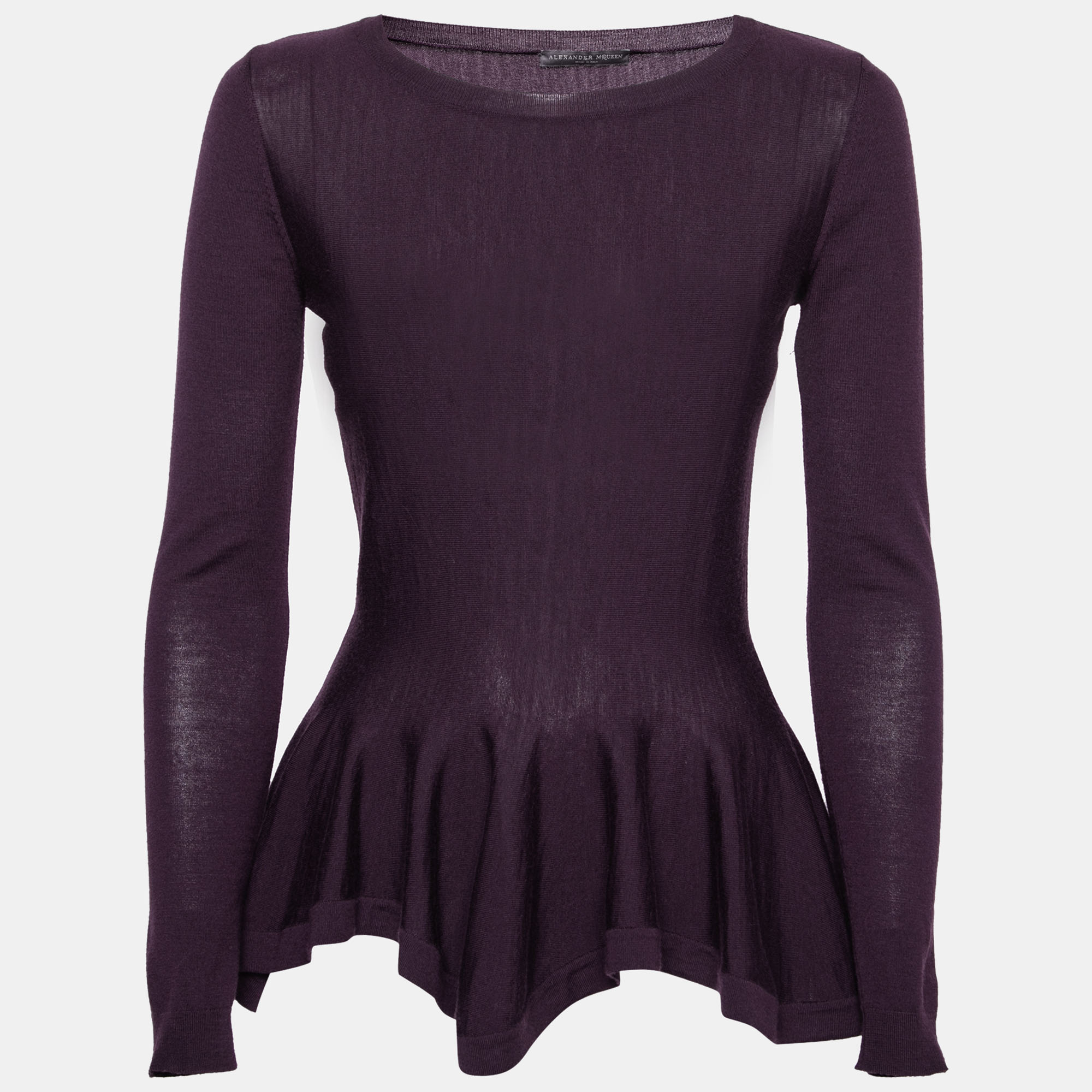 Alexander McQueen Purple Wool Long Sleeve Peplum Sweater S