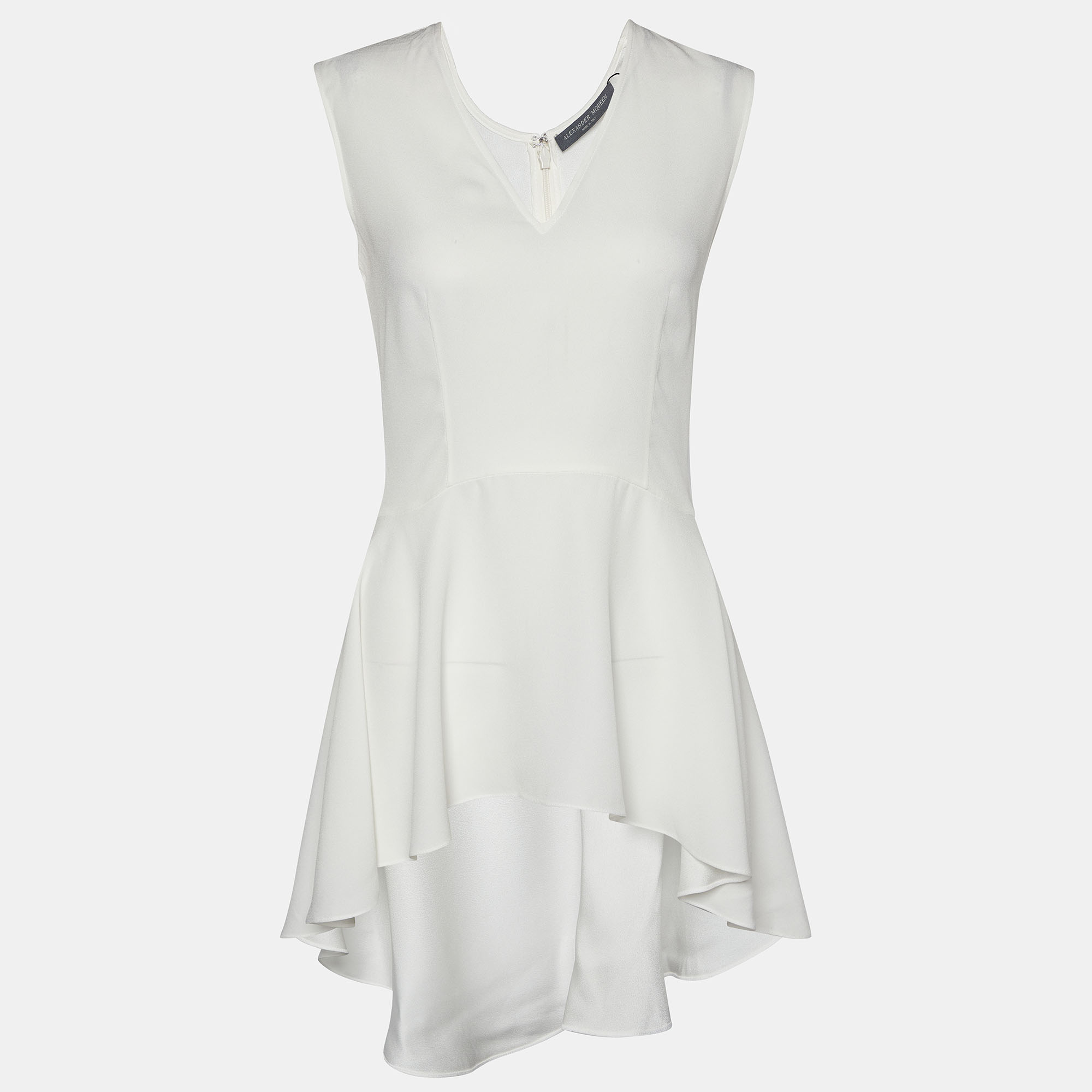 Alexander mcqueen white crepe sleeveless asymmetric peplum top m