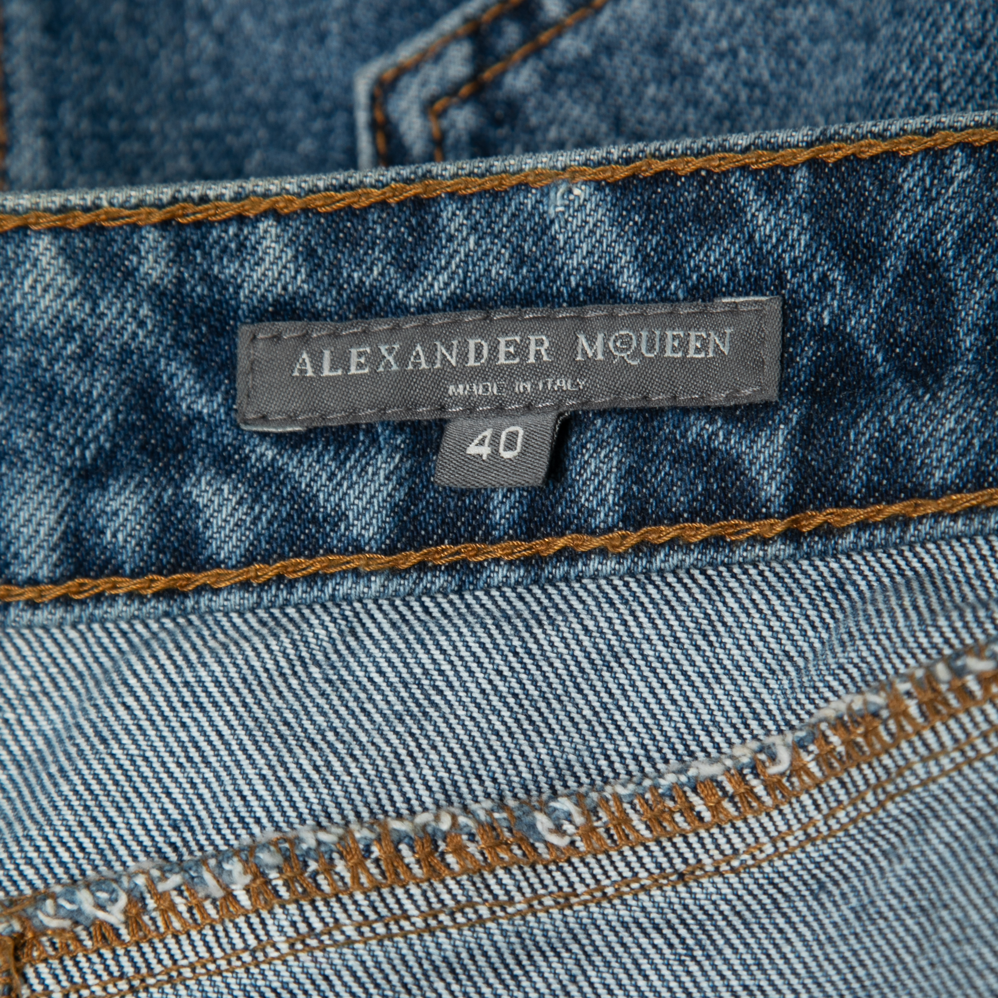 Alexander McQueen Blue Denim Embroidered Mini Skirt S