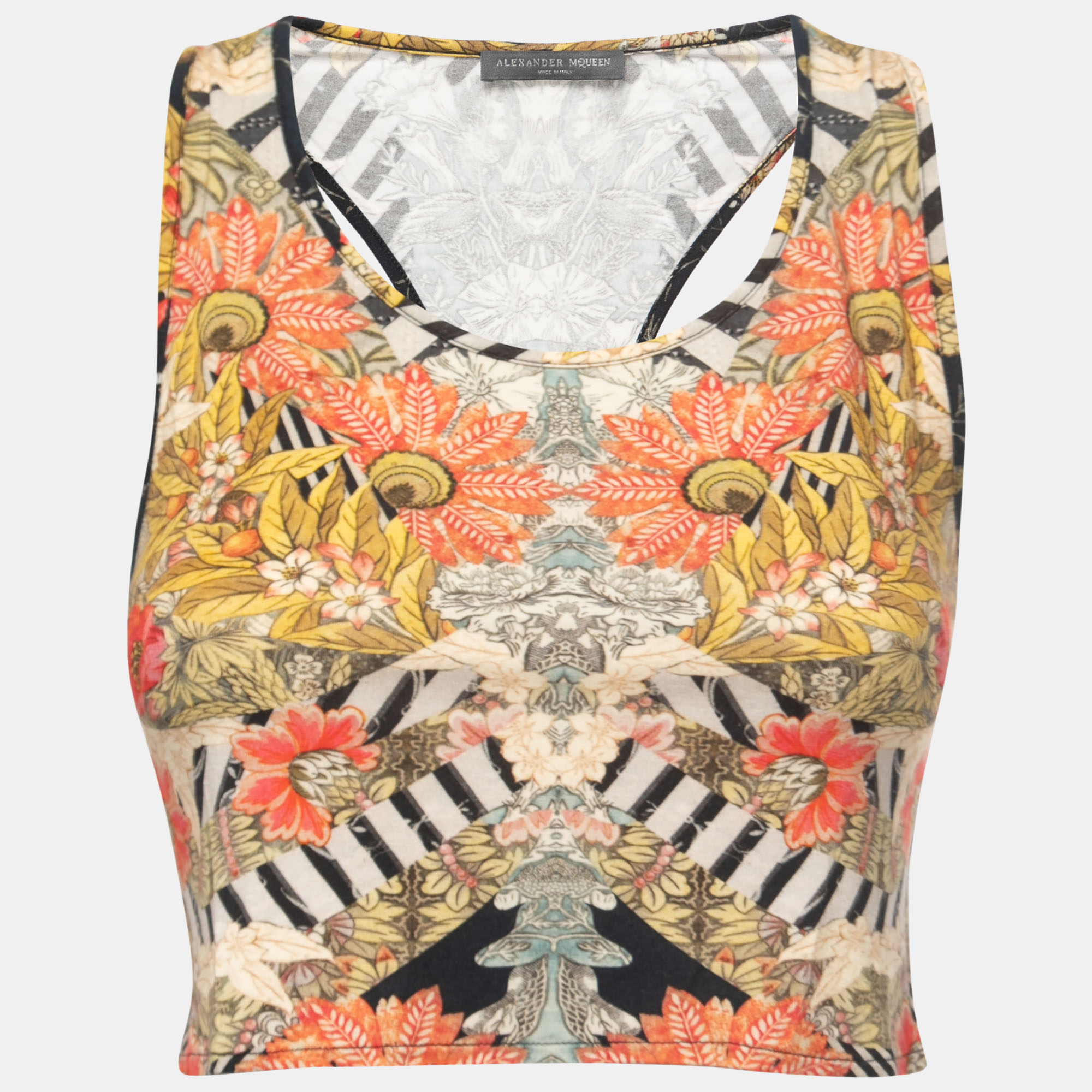 Alexander McQueen Multicolor Floral Print Knit Halter Crop Top S