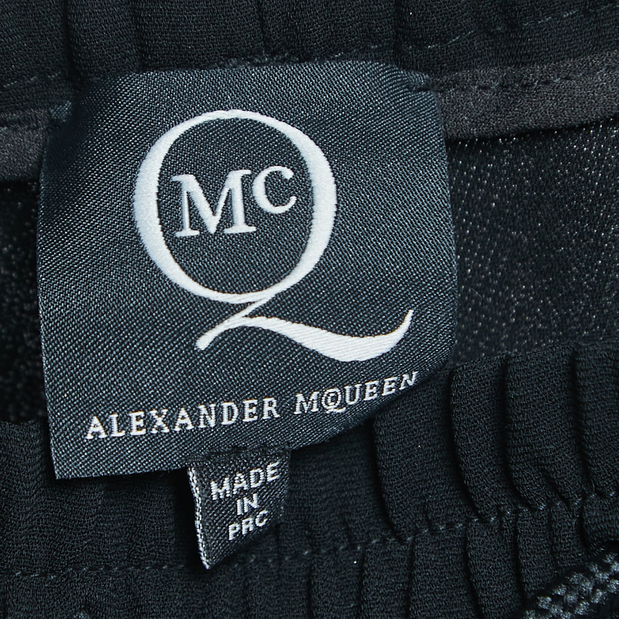 Alexander McQueen Black Crepe Elasticized Waist Drawstring Trousers S