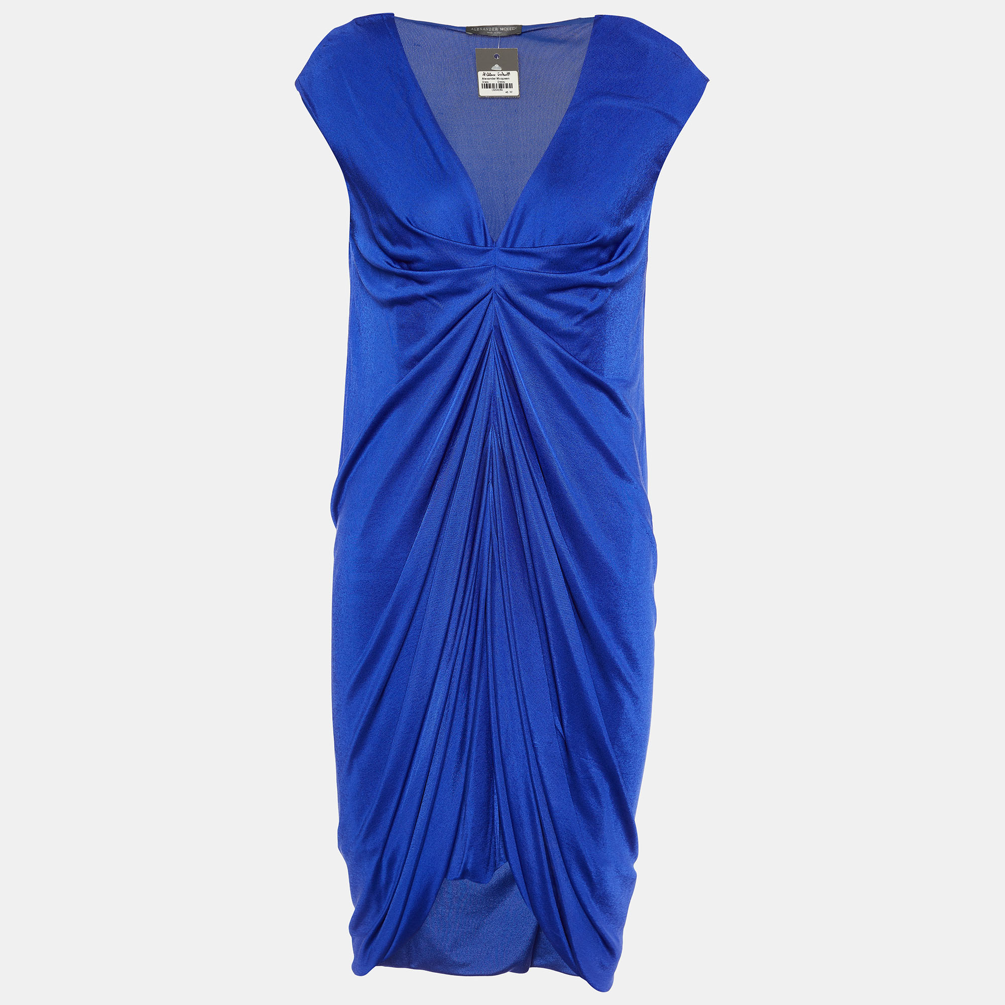 Alexander McQueen Royal Blue Jersey Ruched Sleeveless Mini Dress L