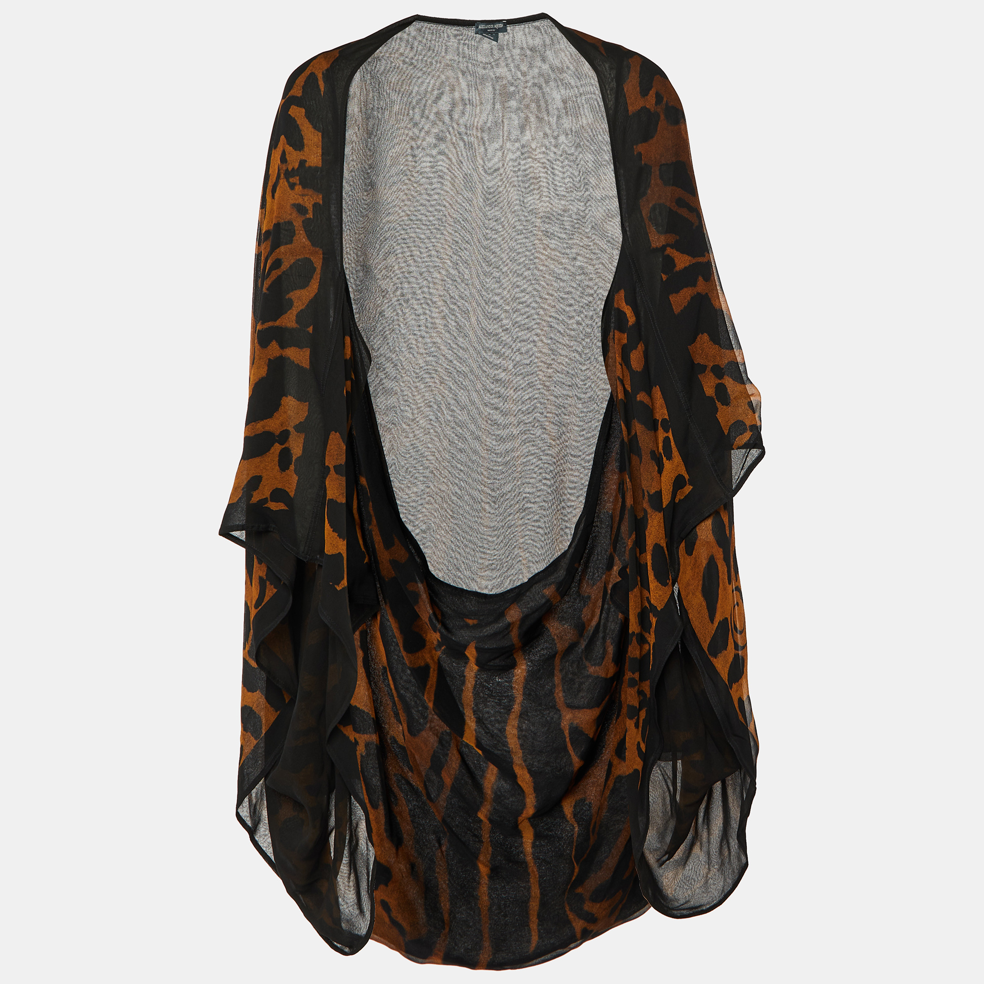 Alexander McQueen Brown Leopard Printed Silk Oversized Draped Shrug (One Size)