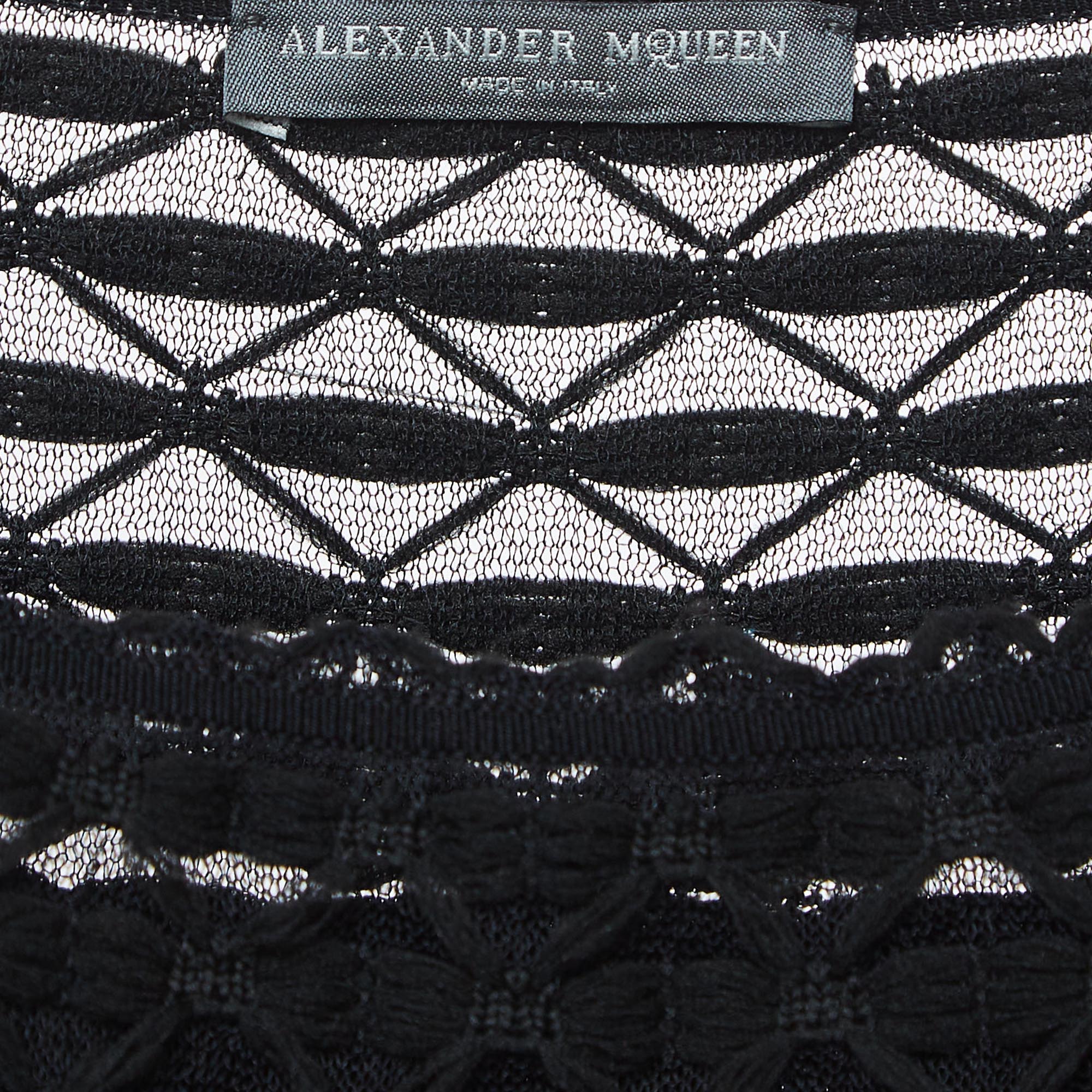 Alexander McQueen Black/Pink Stretch Tulle Off Shoulder Midi Dress S