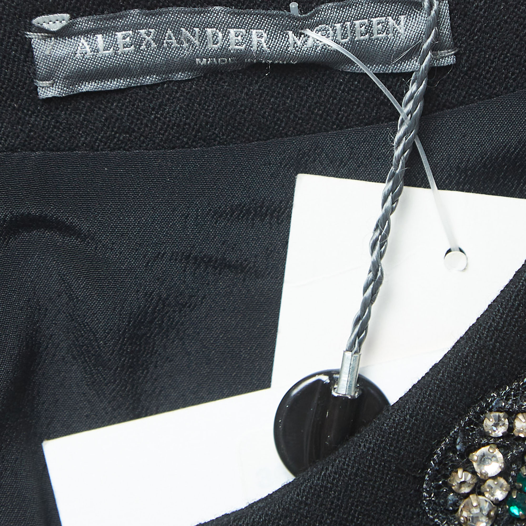 Alexander McQueen Black Crystals Embellished Wool Mini Dress L