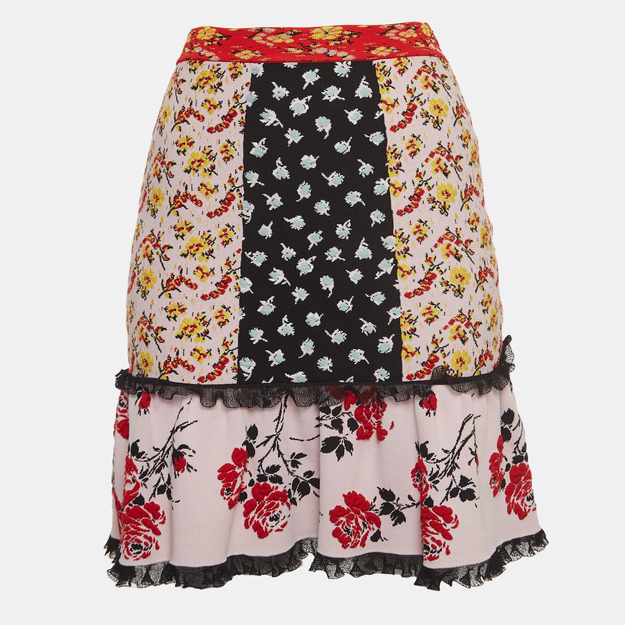 Alexander mcqueen multicolor floral intarsia stretch knit mini skirt xxs