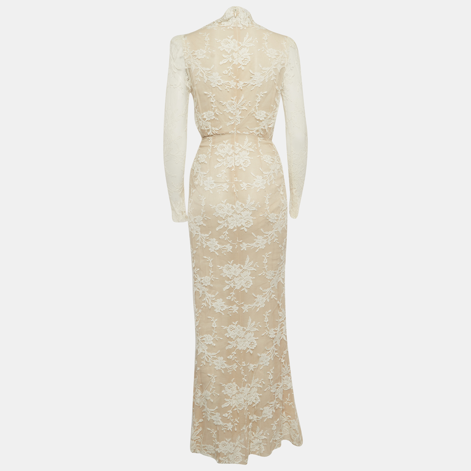 Alexander McQueen White Floral Pattern Lace Wrap Style Gown XS