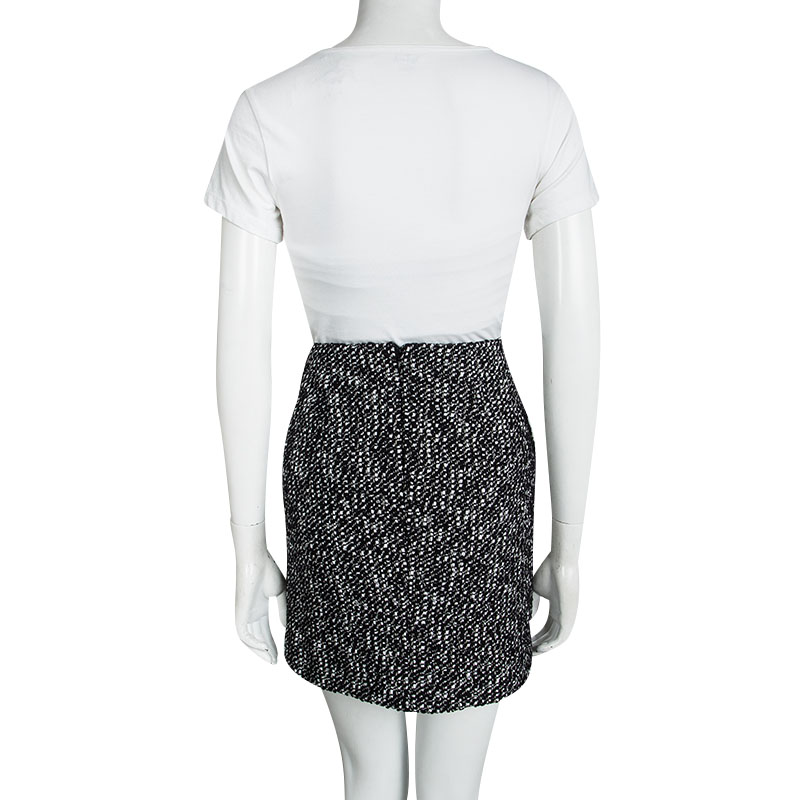 Alexander McQueen Monochrome Tweed Slit Detail Skirt S