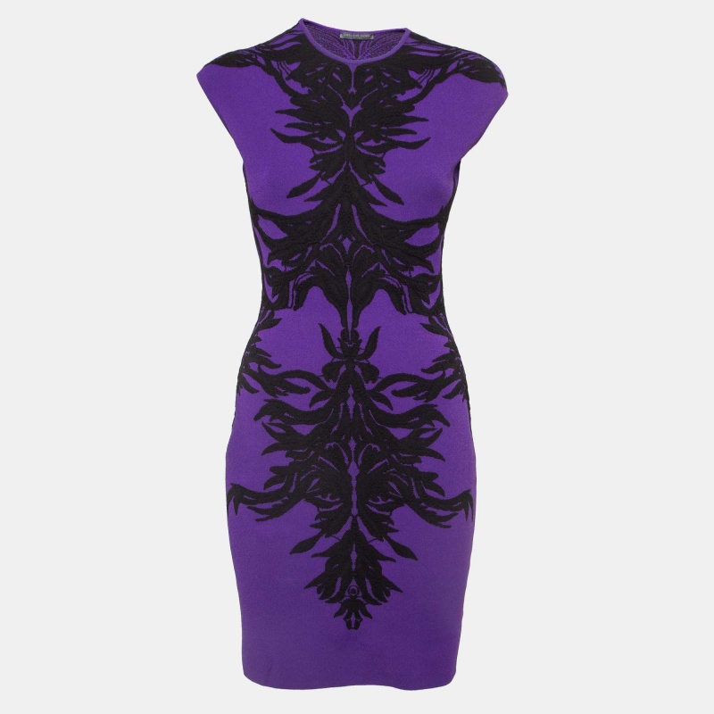 Alexander mcqueen purple jacquard knit dress xl