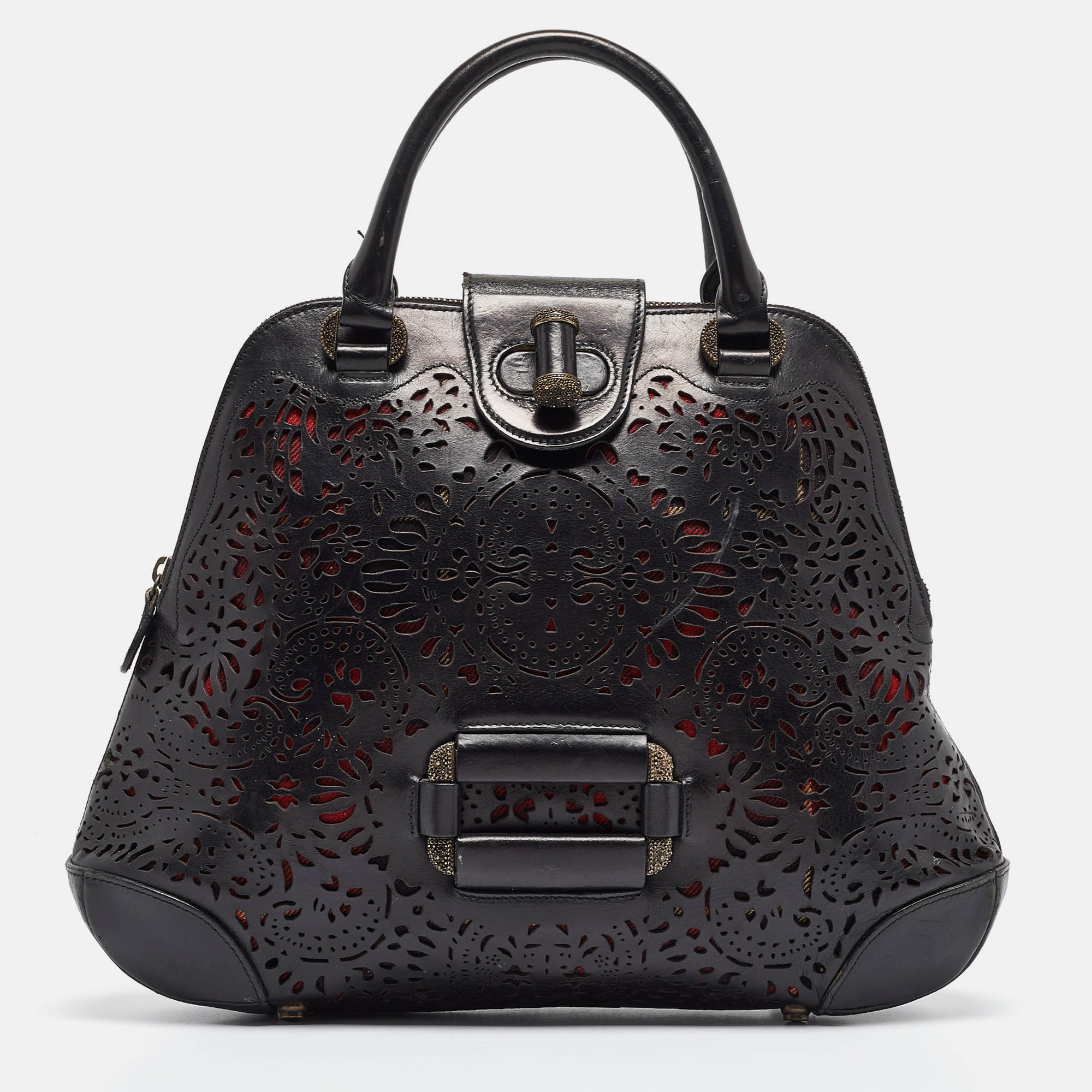 Alexander mcqueen black laser cut leather novak satchel