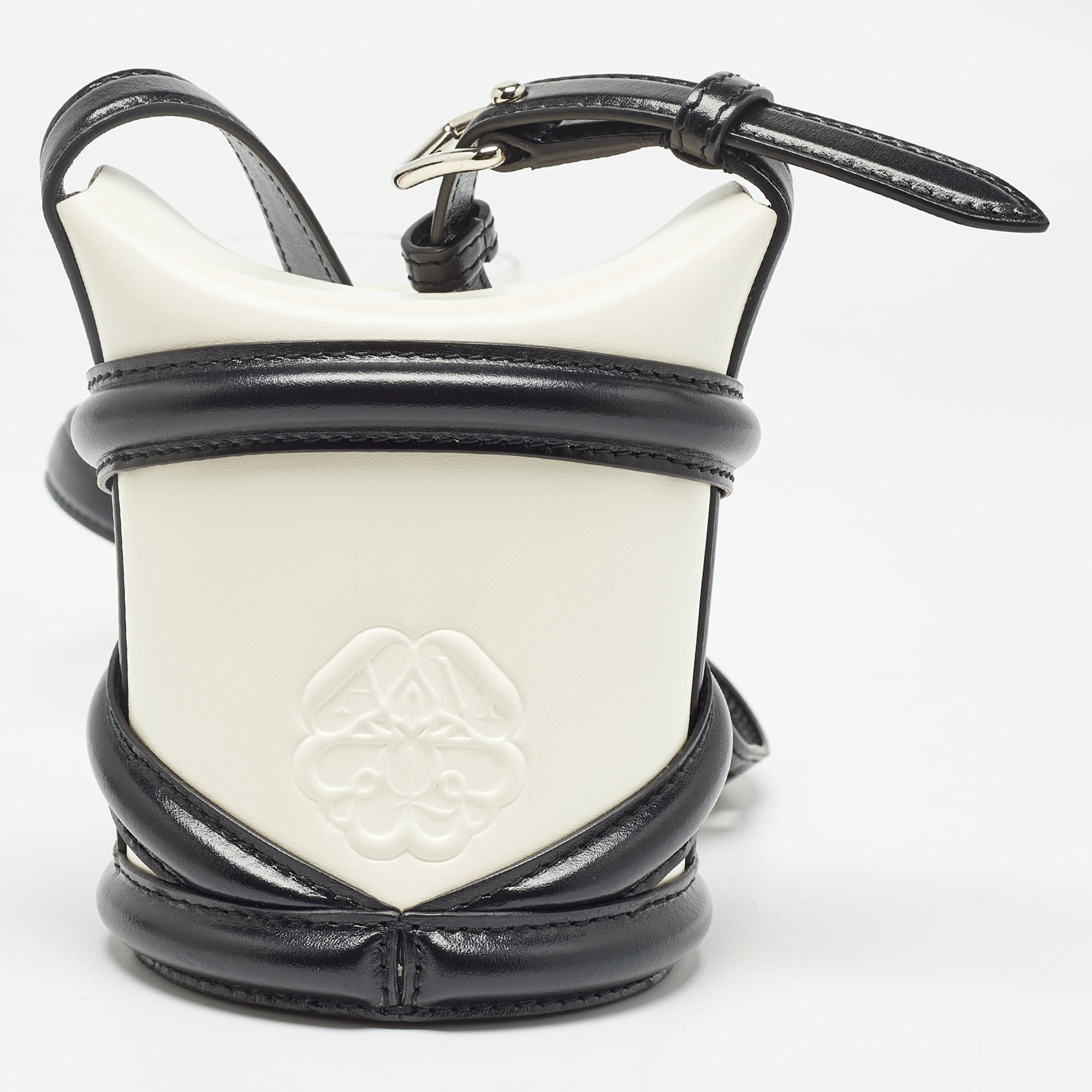 Alexander McQueen Black/White Leather Mini The Curve Bucket Bag