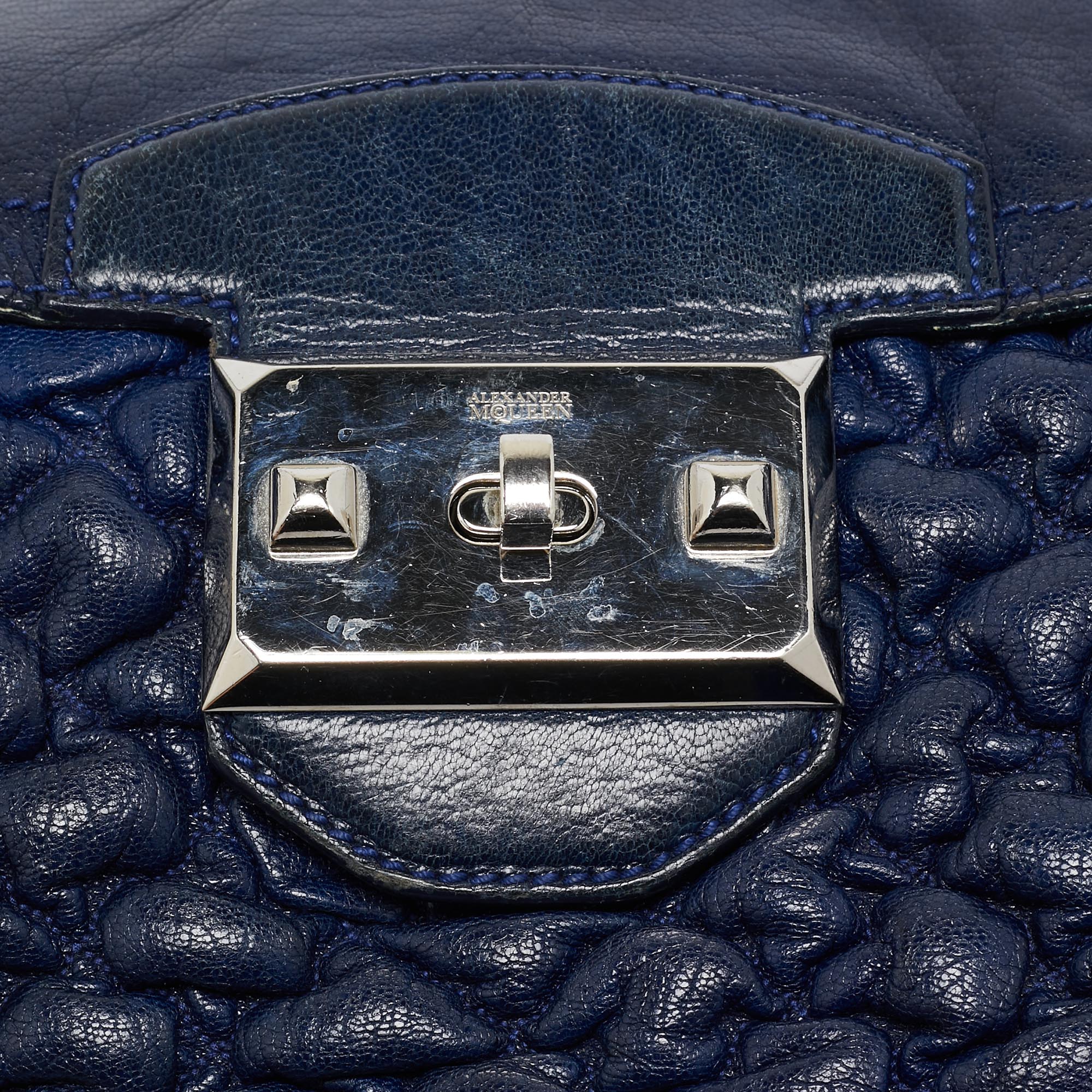 Alexander McQueen Navy Blue Quilted Leather Chain Flap Bag