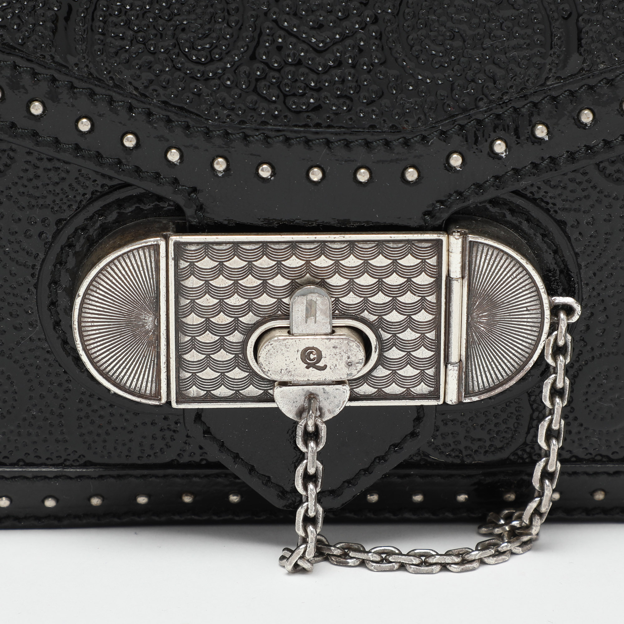 Alexander McQueen Black Embossed Patent Leather Top Handle Bag