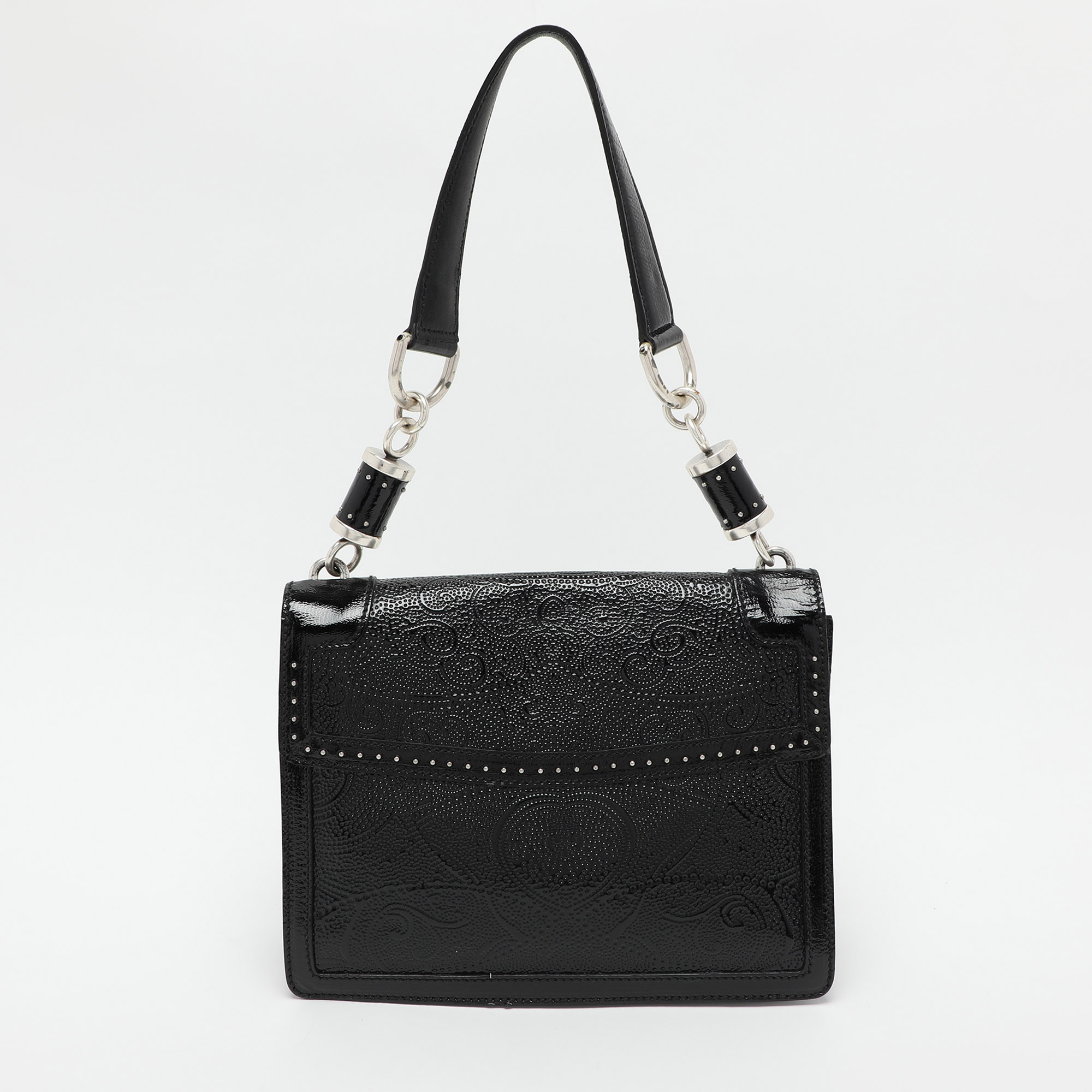 Alexander McQueen Black Embossed Patent Leather Top Handle Bag